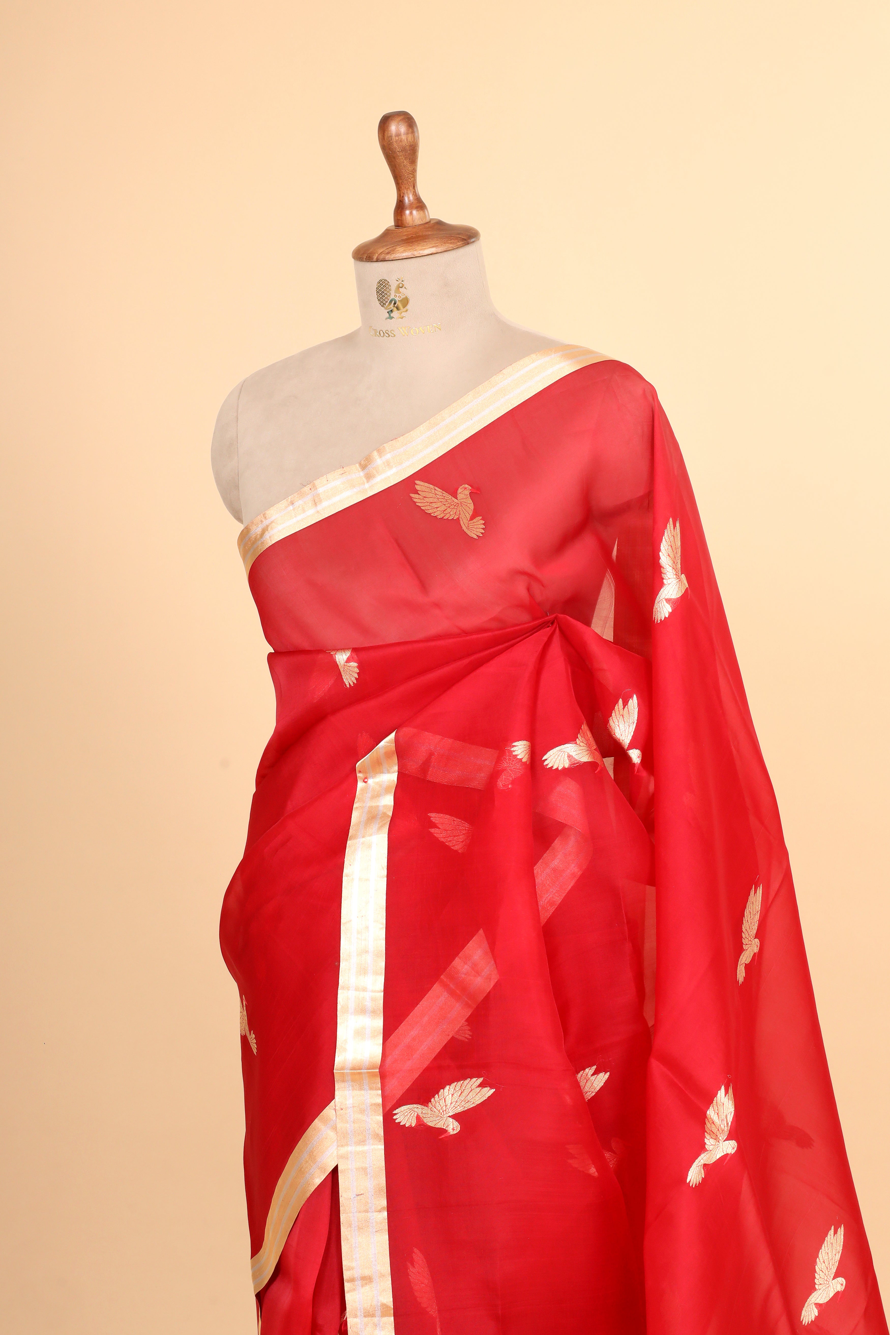 Red Banarasi Handloom Meenakari Organza Silk Saree