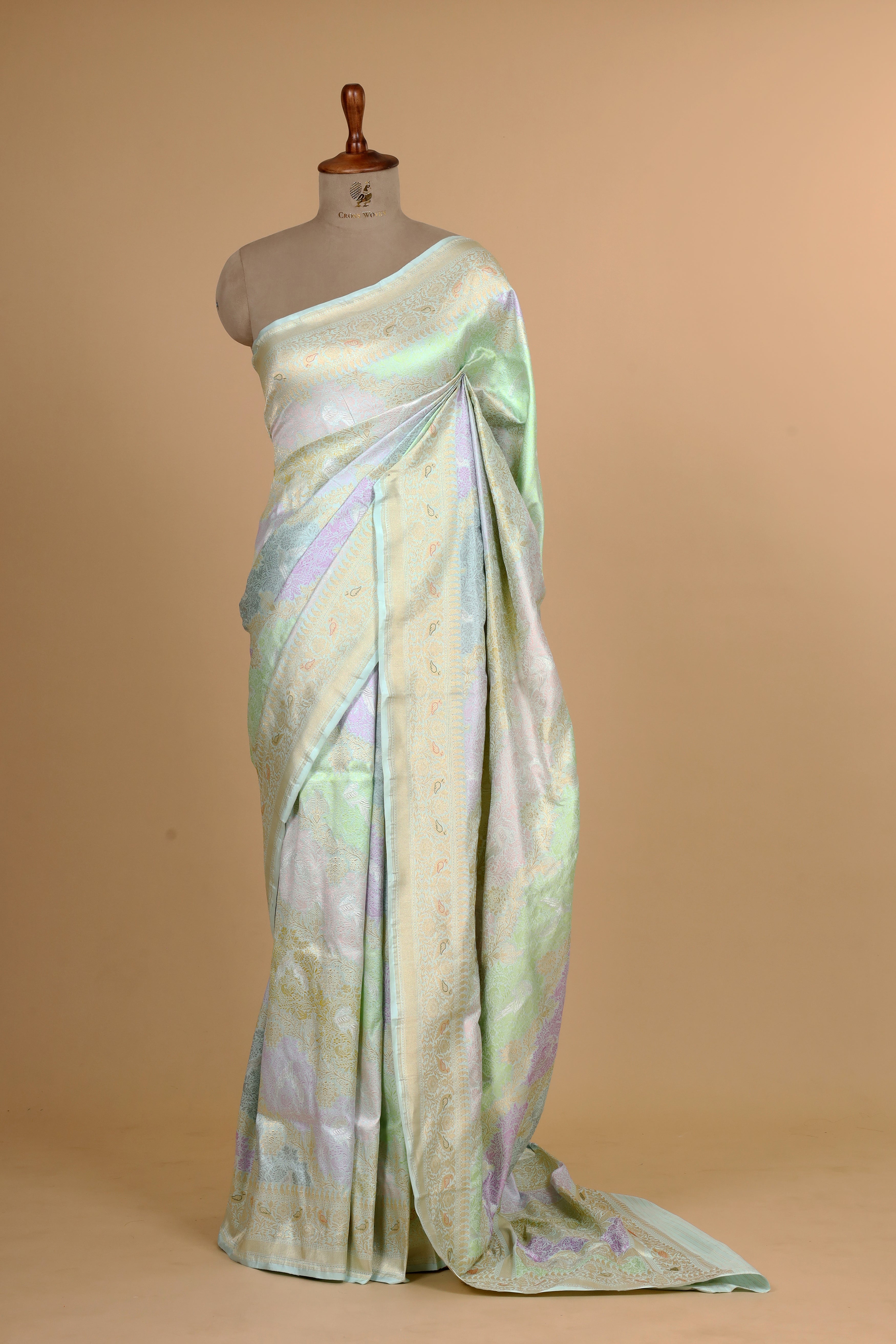 Light Blue Shikarghah Handwoven Pure Banarasi Katan Silk Saree