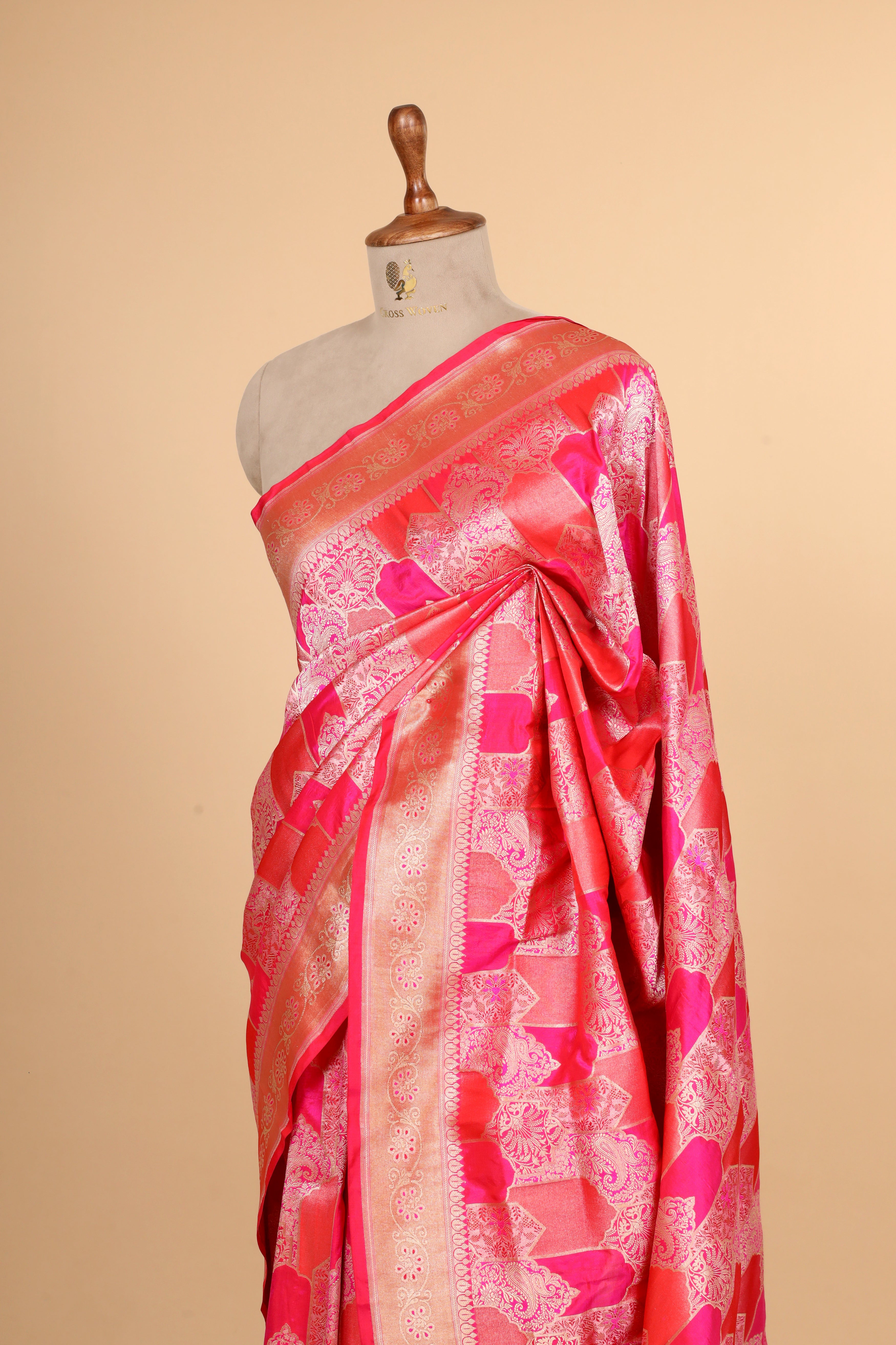 Pink Rangkaat Style Handwoven Pure Banarasi Katan Silk Saree