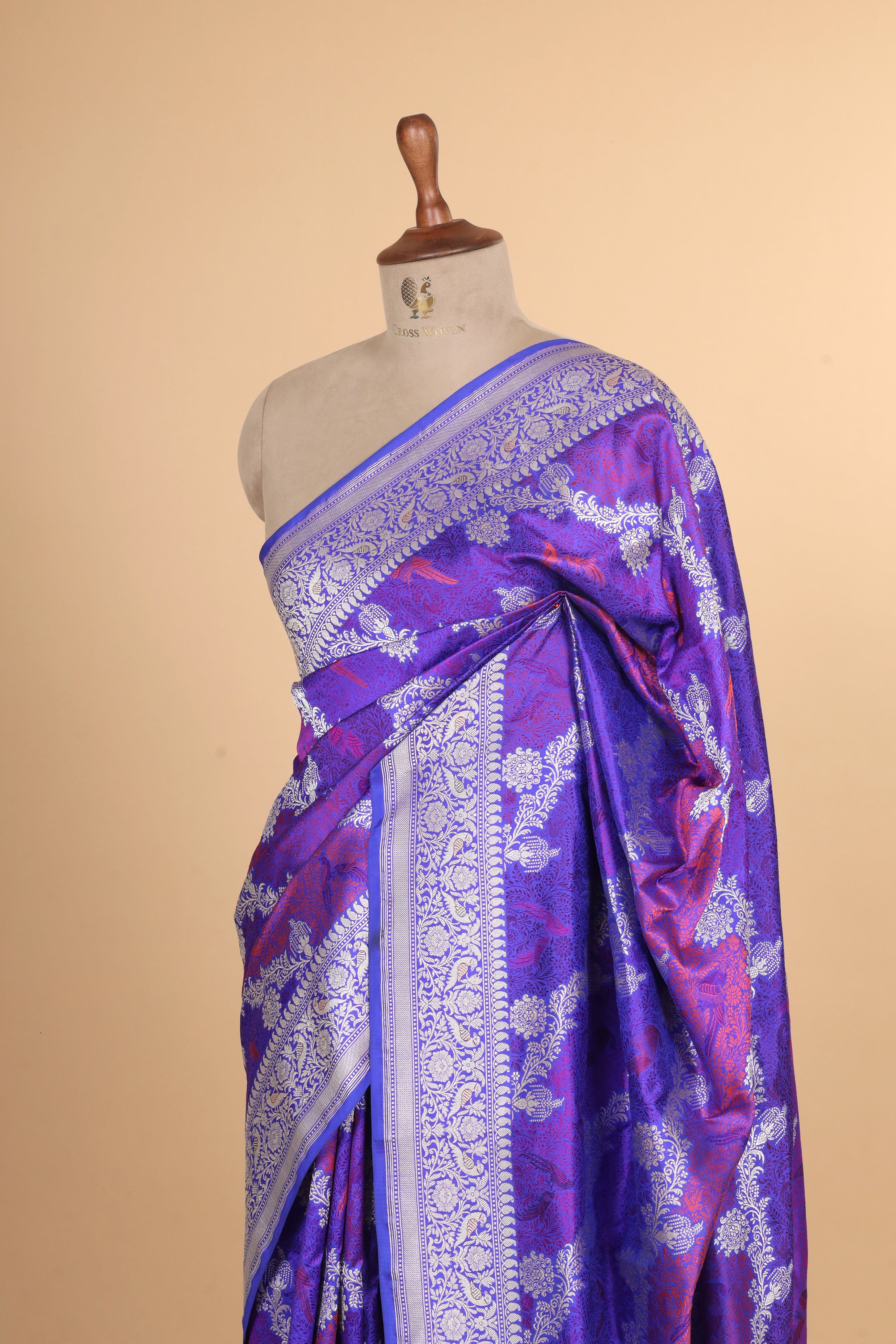 Purple Shikarghah Meenakari Handwoven Pure Banarasi Katan Silk Saree