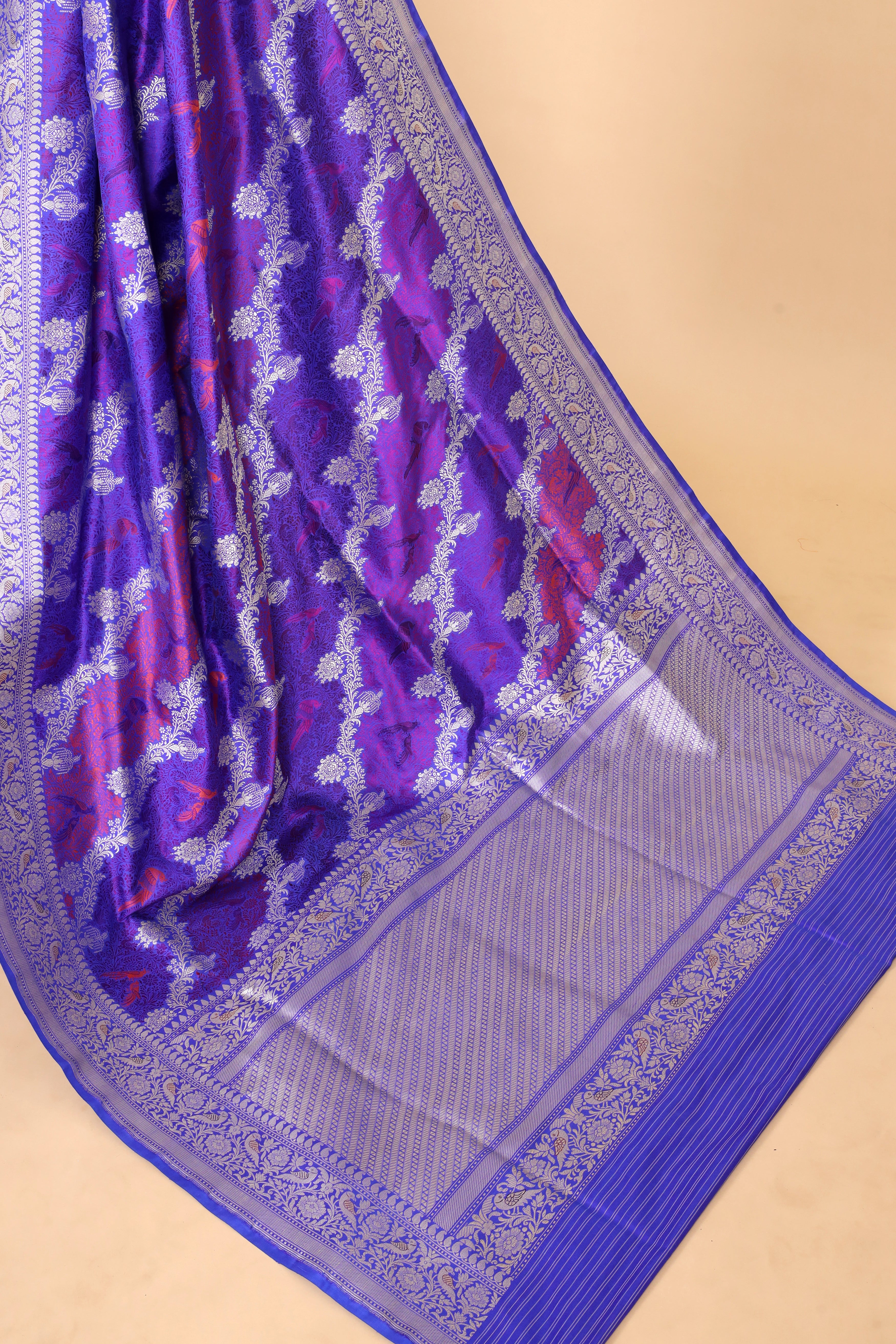 Purple Shikarghah Meenakari Handwoven Pure Banarasi Katan Silk Saree