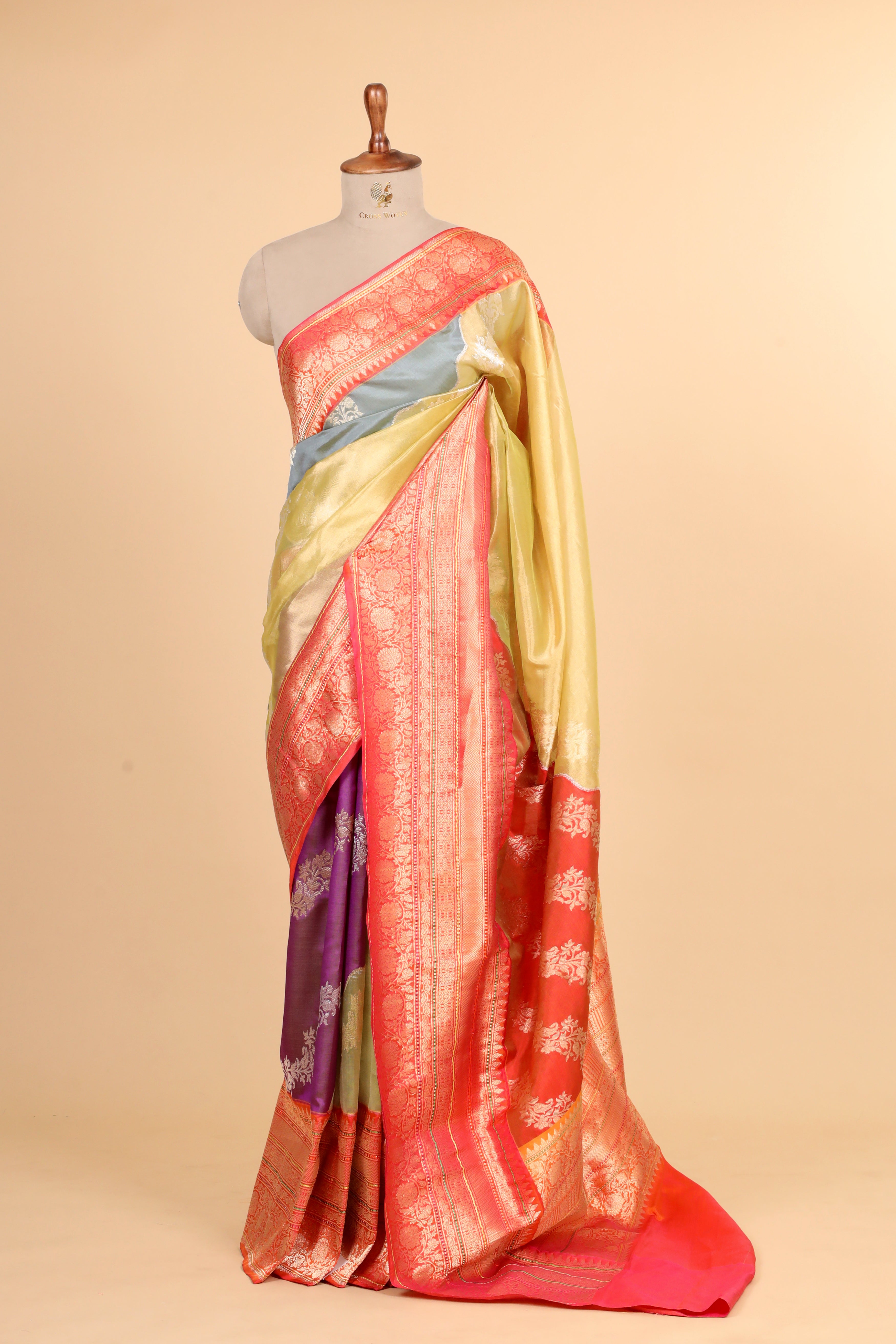 Rangkaat Banarasi Handloom Tissue Silk Saree With Meenakari Katan Border