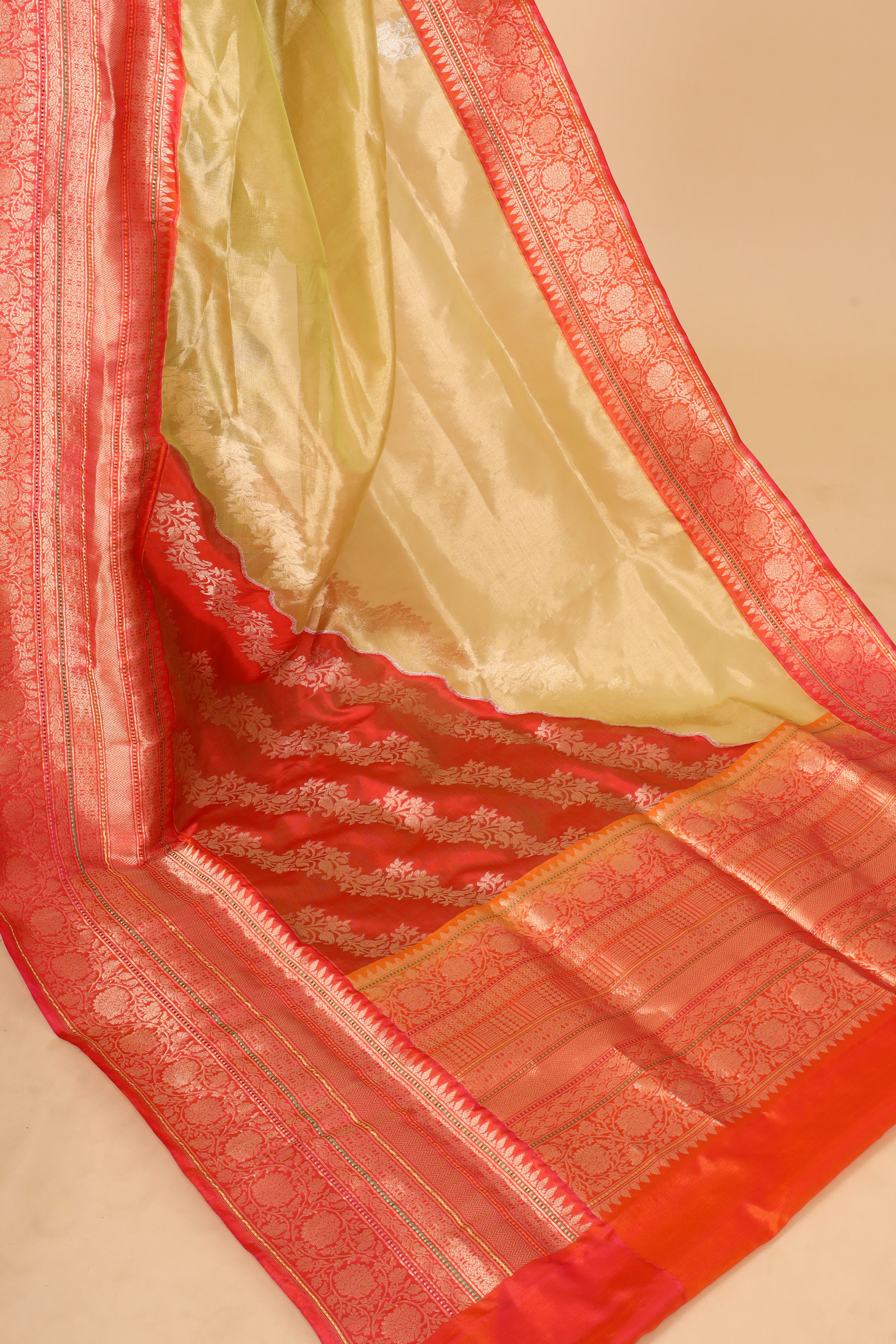 Rangkaat Banarasi Handloom Tissue Silk Saree With Meenakari Katan Border