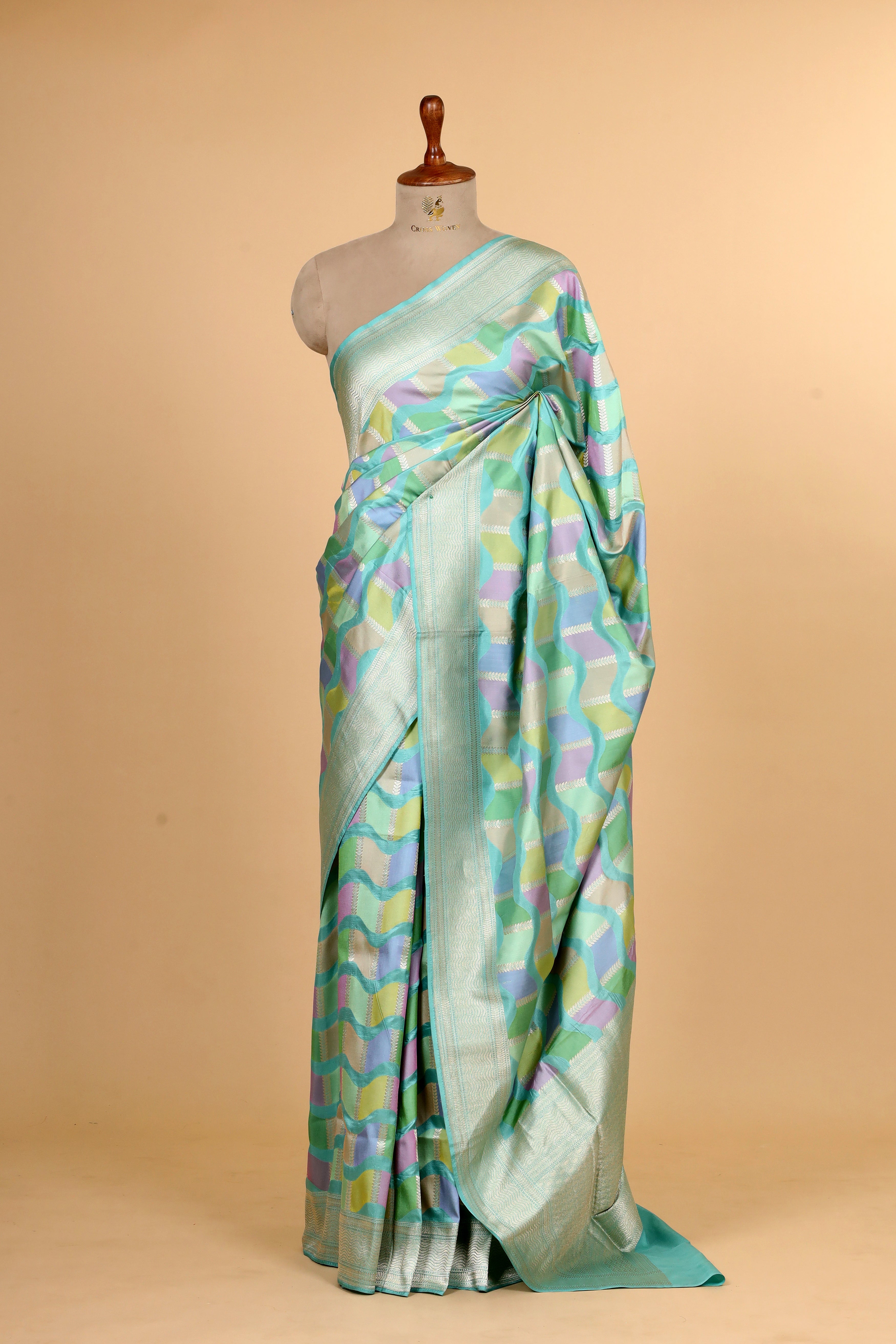 Aqua Blue Rangkaat Pure Banarasi Handloom Katan Silk Saree