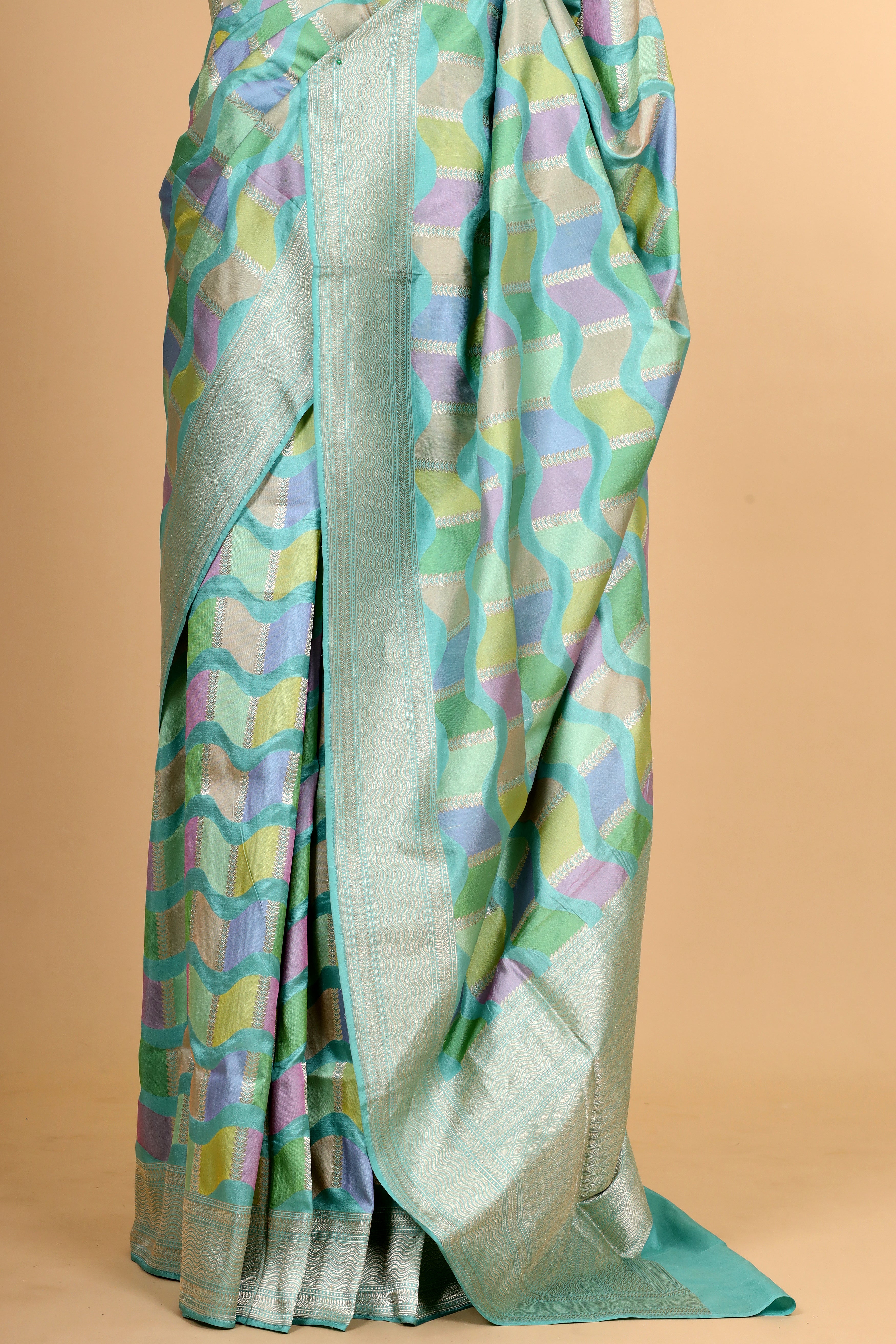 Aqua Blue Rangkaat Pure Banarasi Handloom Katan Silk Saree