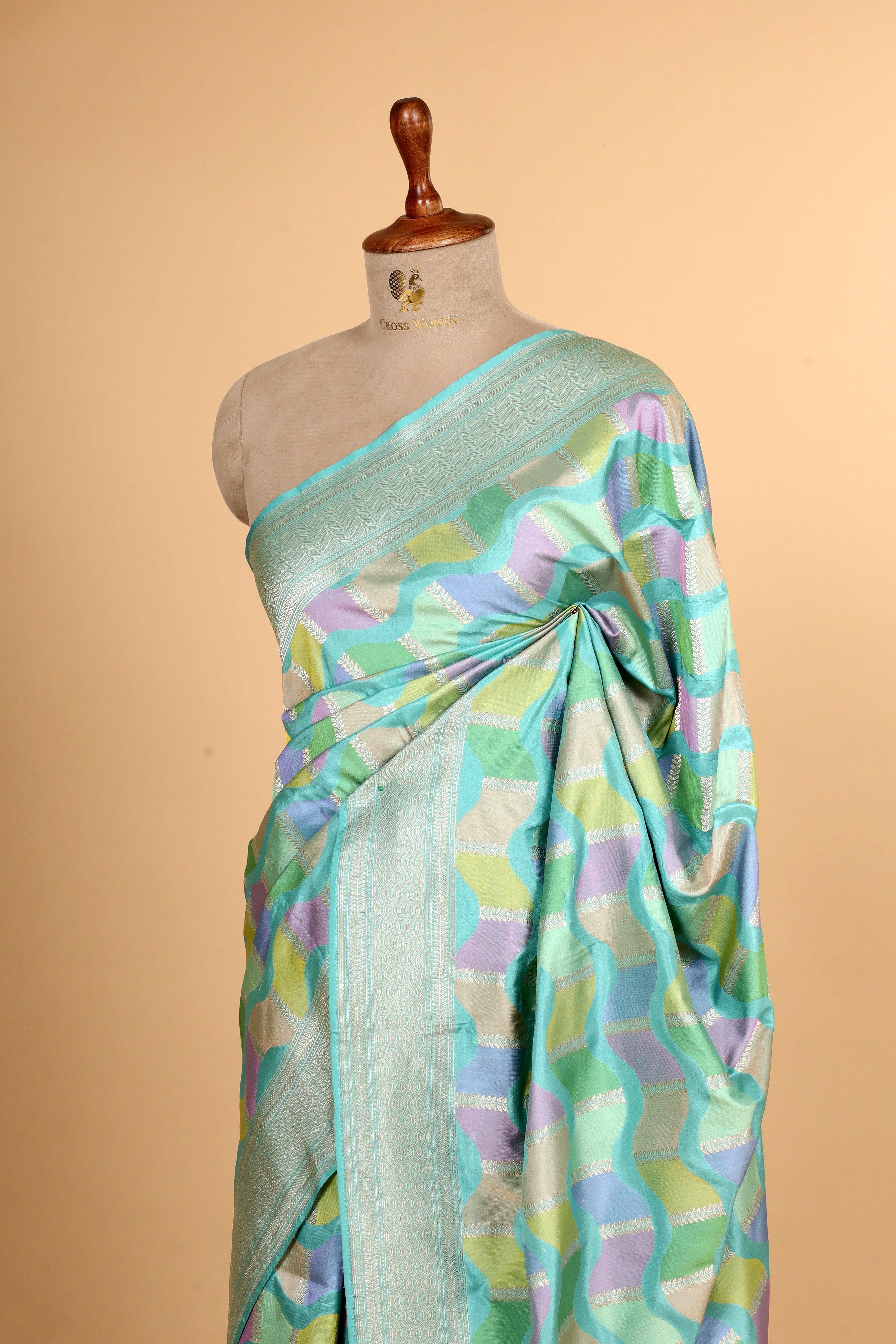 Aqua Blue Rangkaat Pure Banarasi Handloom Katan Silk Saree