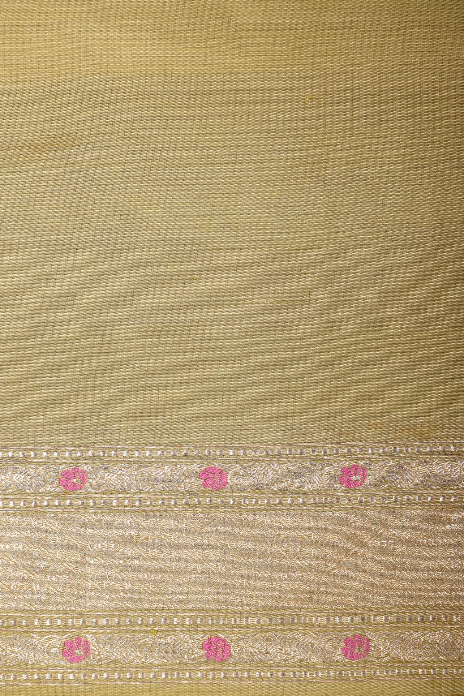 Champagne Gold Rangkaat Banarasi Handloom Tissue Silk Saree With Meenakari Katan Border