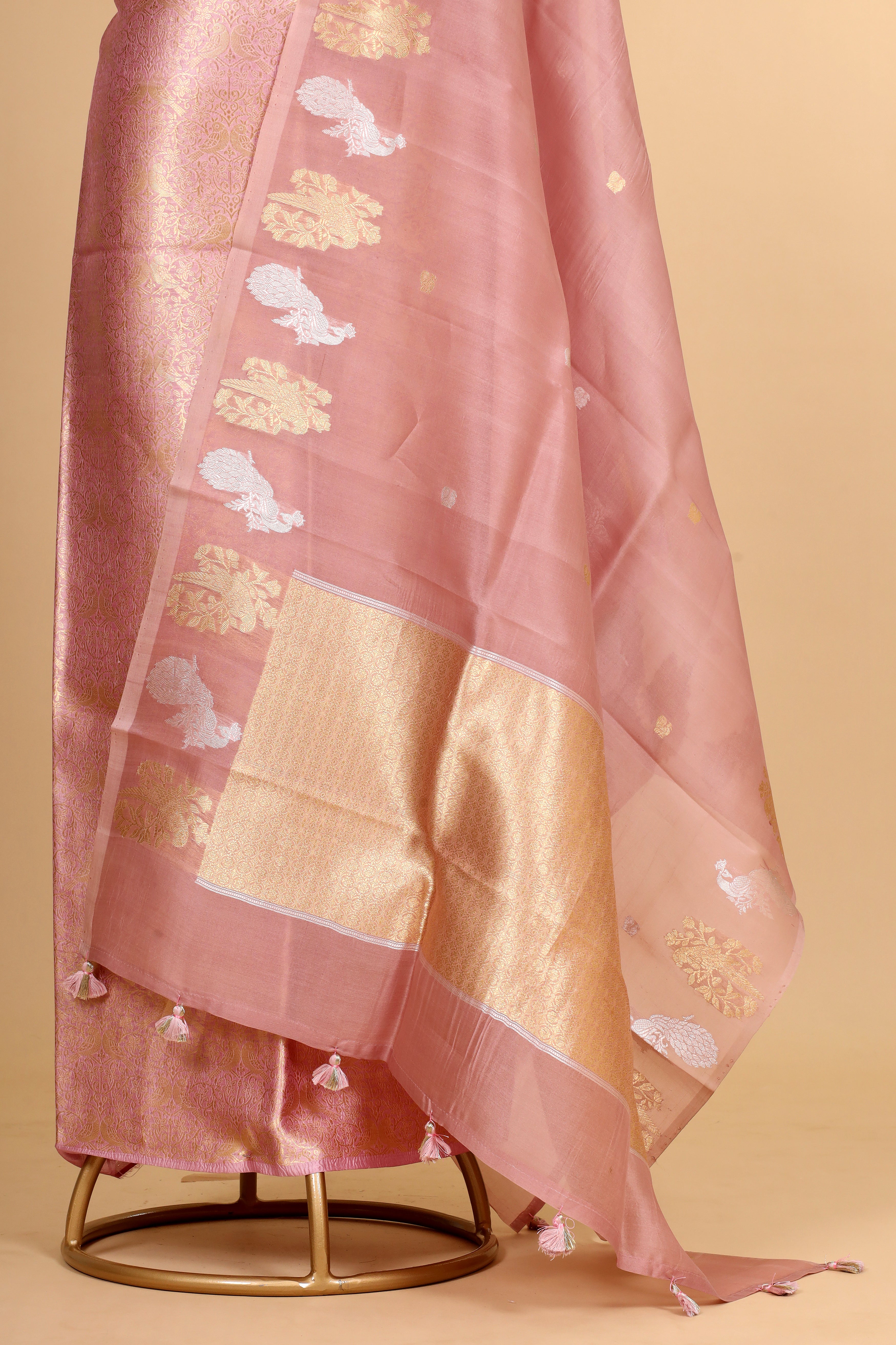 Pastel Pink Banarasi Soft Silk Suit Set With Organza Dupatta