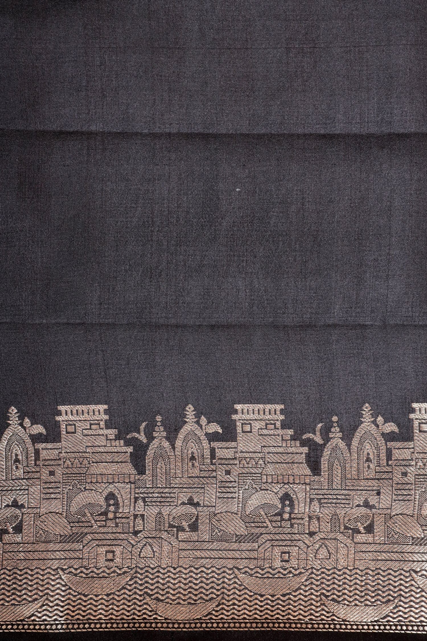 Black Banarasi Soft Silk Suit Set With Organza Dupatta