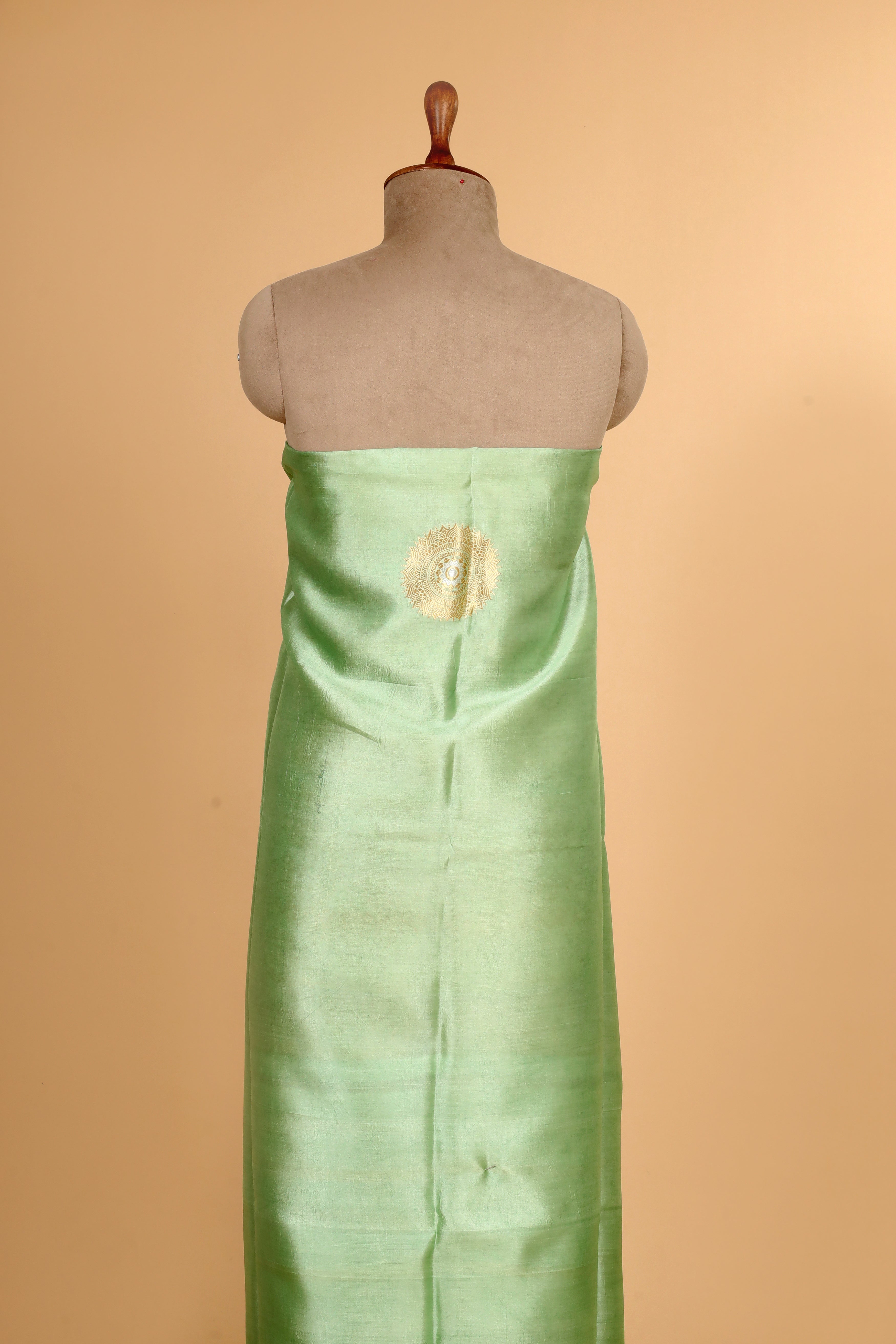 Pastel Green Banarasi Soft Silk Suit Set With Organza Dupatta