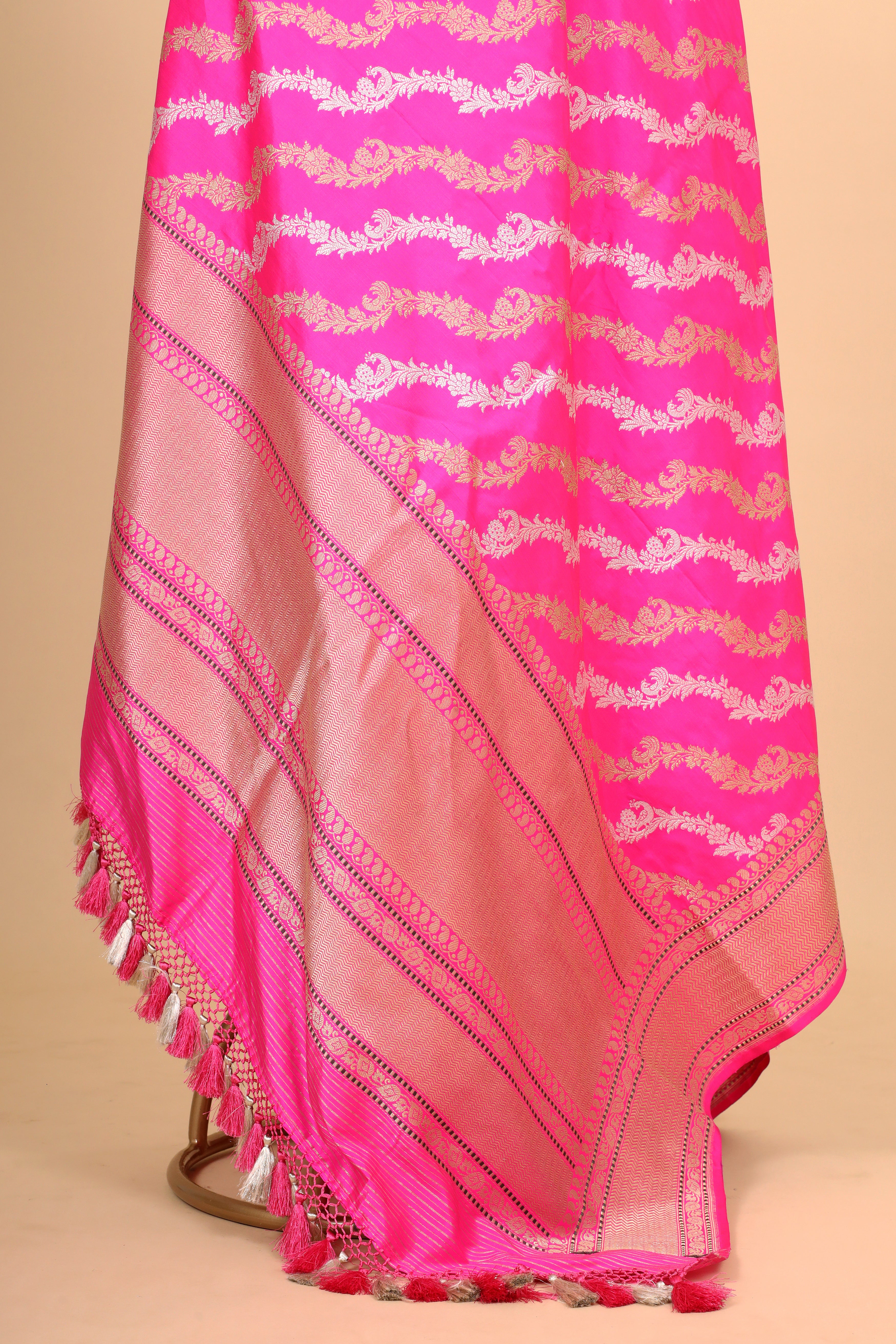 Pink Pure Katan Silk Banarasi Handloom Dupatta