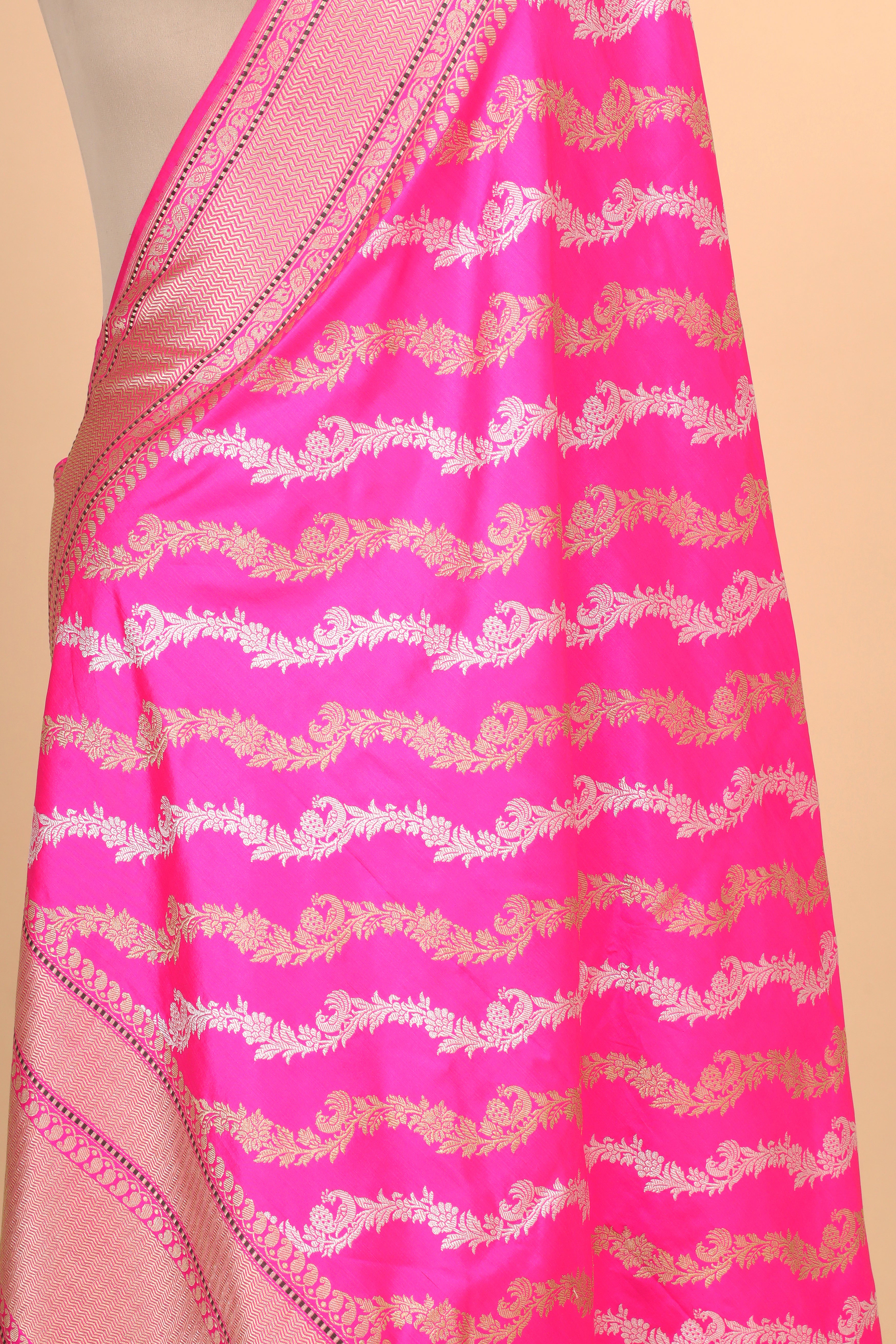 Pink Pure Katan Silk Banarasi Handloom Dupatta