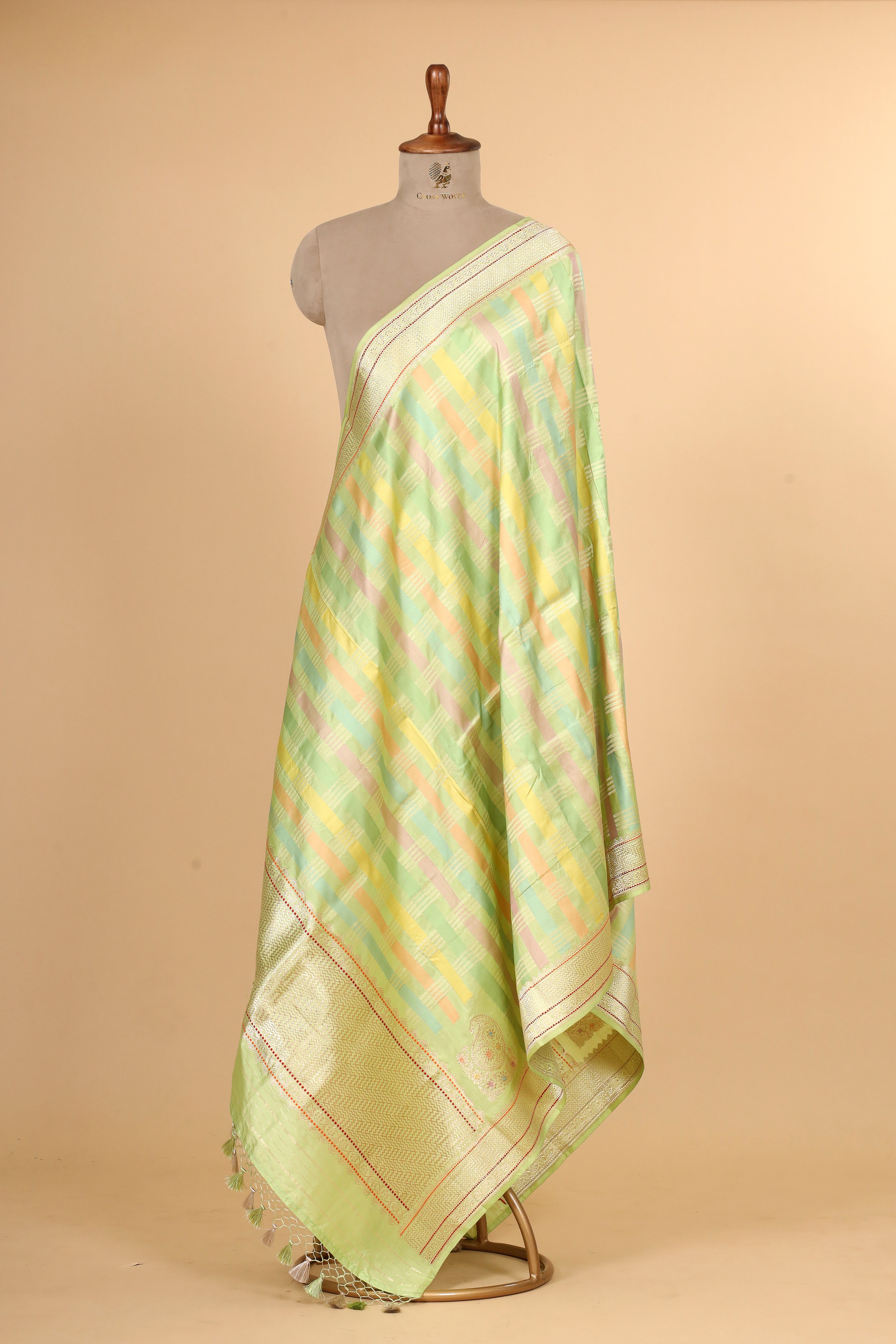 Rangkaat Pastel Green Pure Katan Silk Banarasi Handloom Dupatta