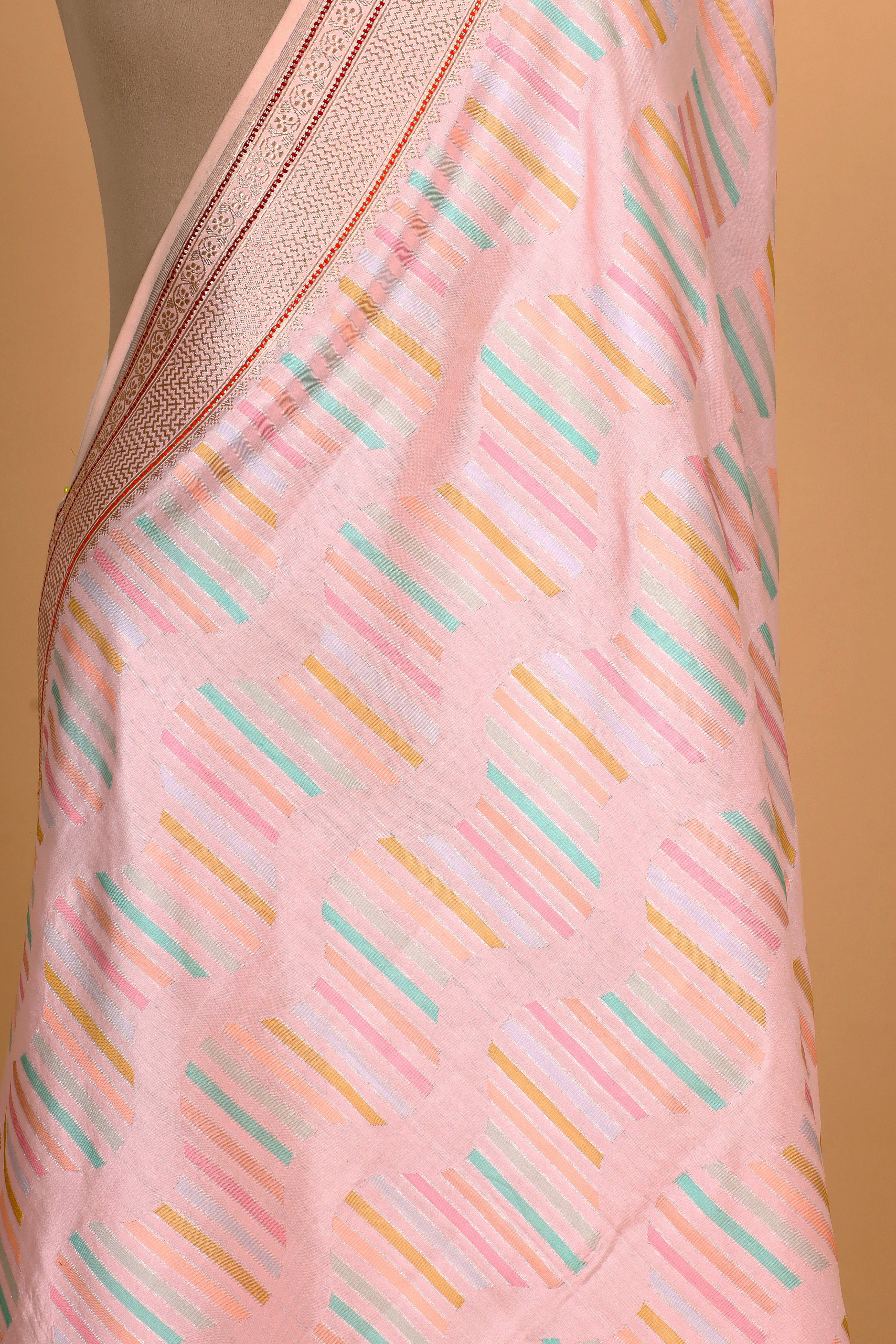 Baby Pink Rangkaat Pure Katan Silk Banarasi Handloom Dupatta