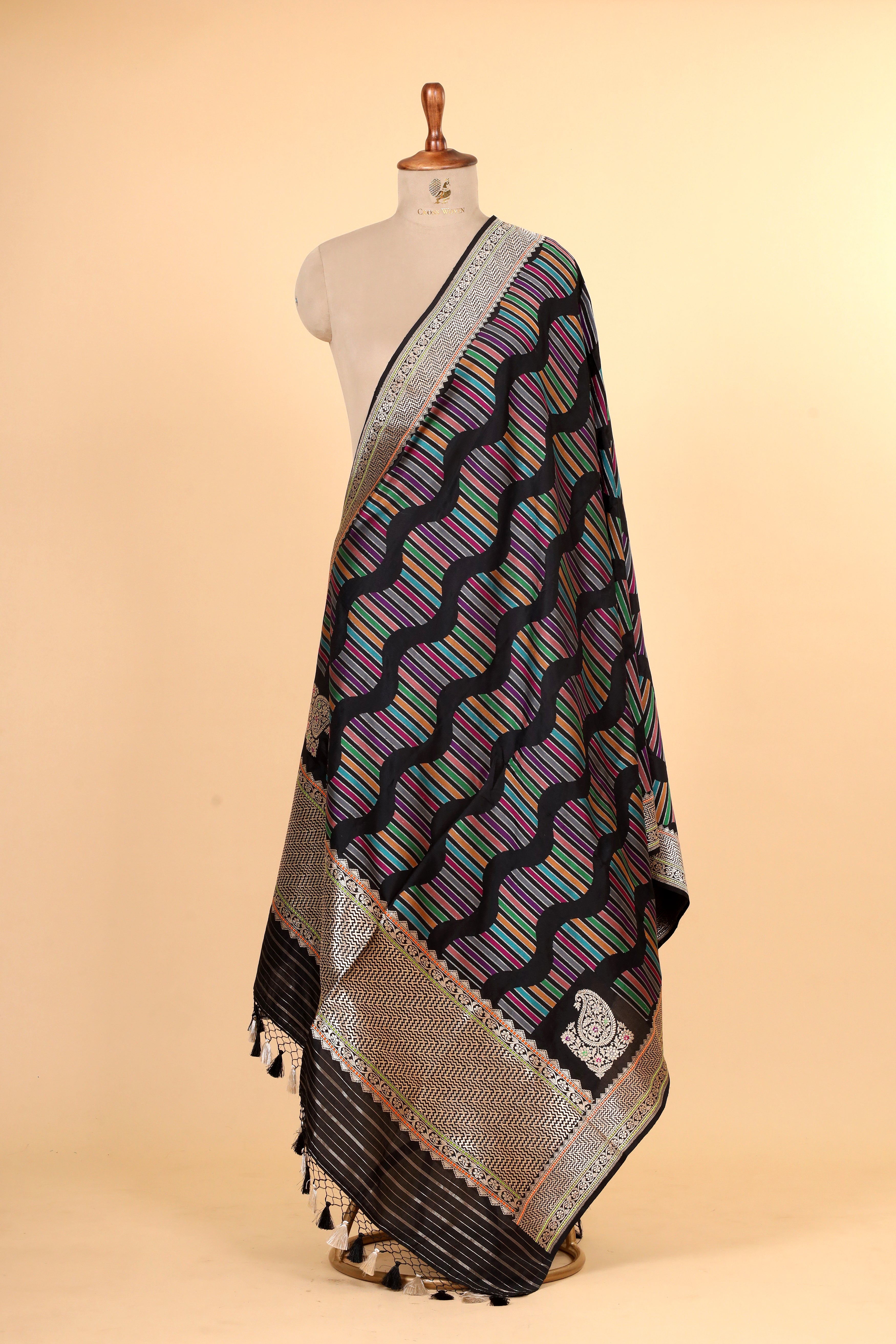 Rangkaat Black Pure Katan Silk Banarasi Handloom Dupatta
