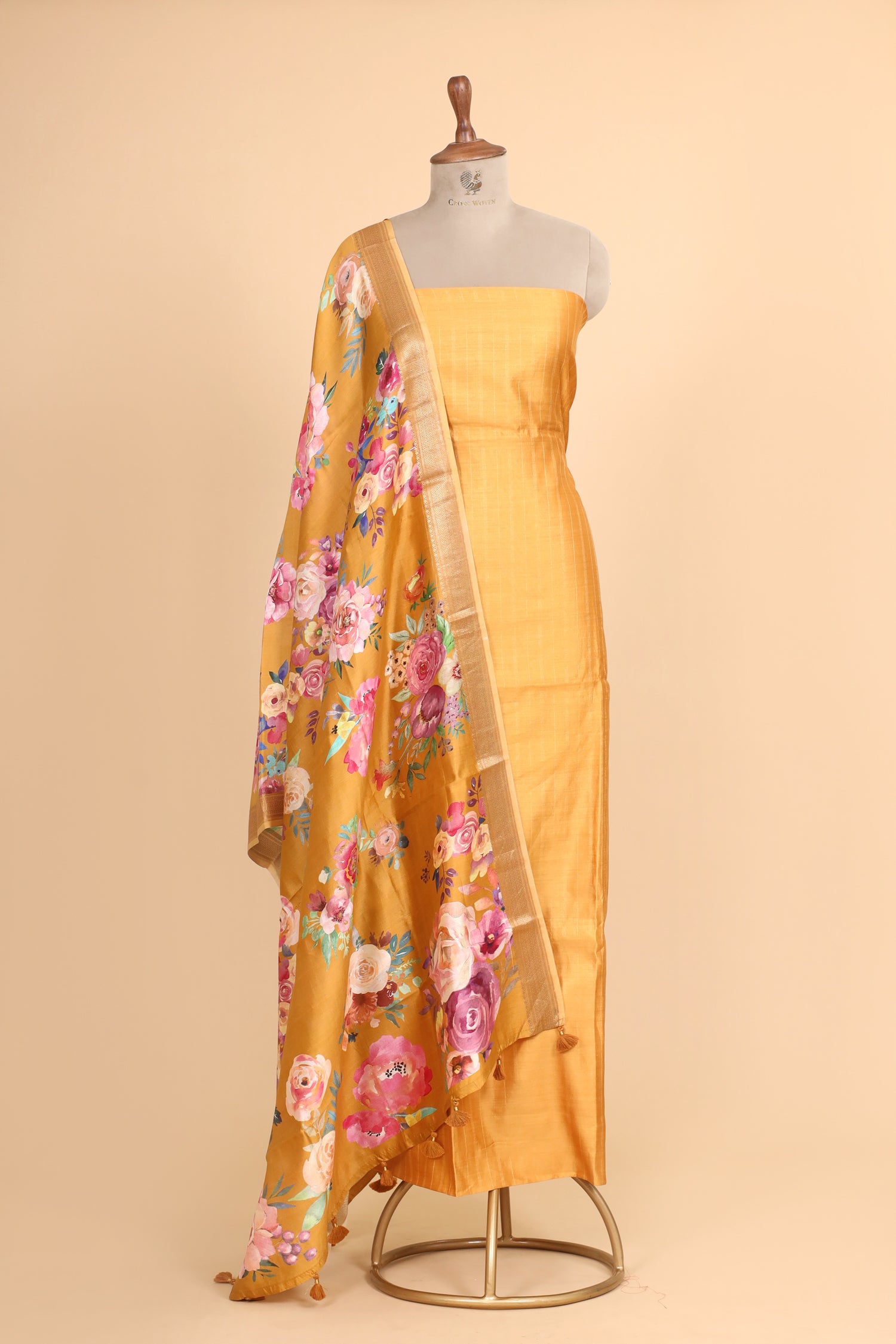 Marigold Yellow Chiniya Silk Suit Set With Printed Chiniya Dupatta