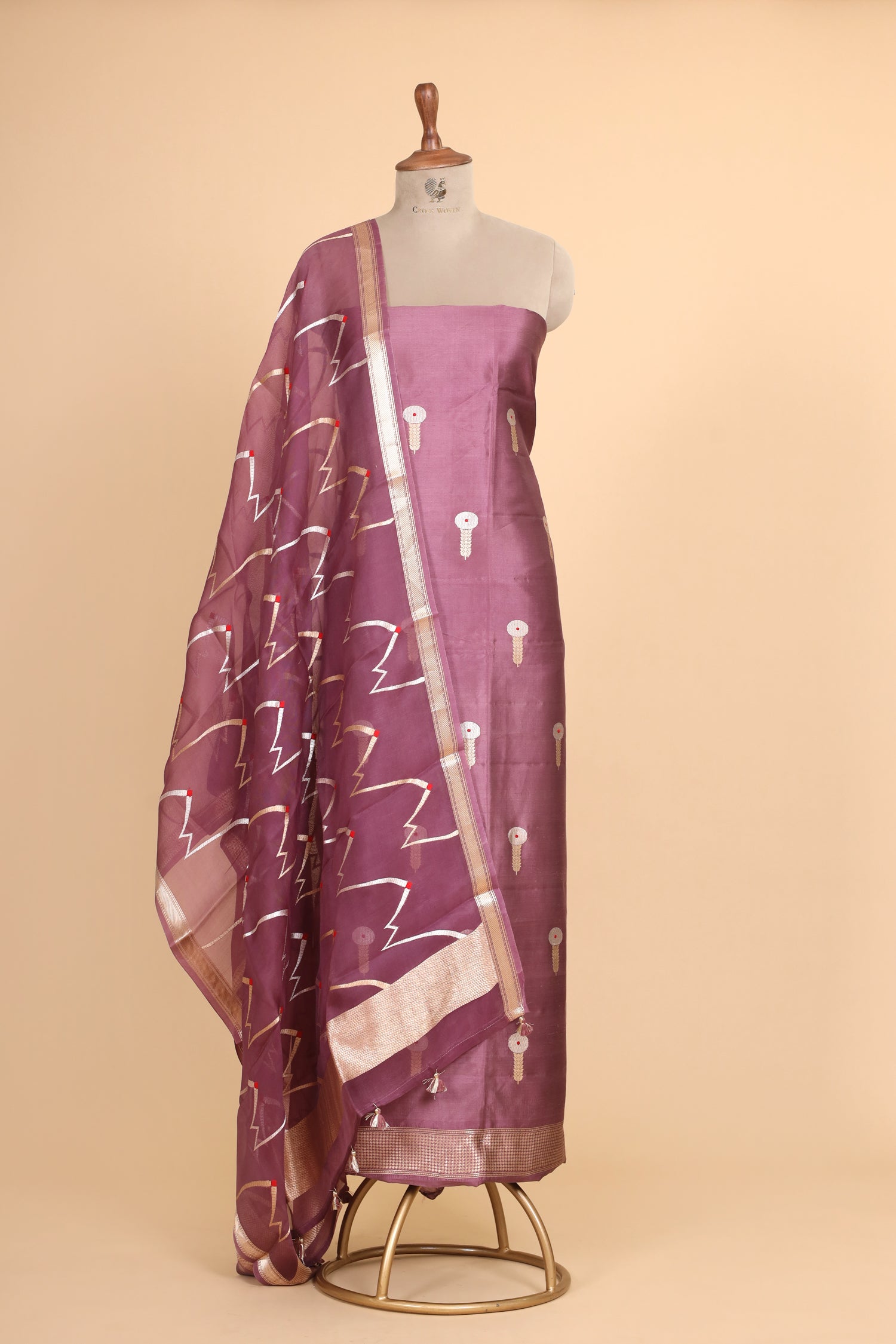 Mauve Soft Silk Suit Set With Organza Dupatta