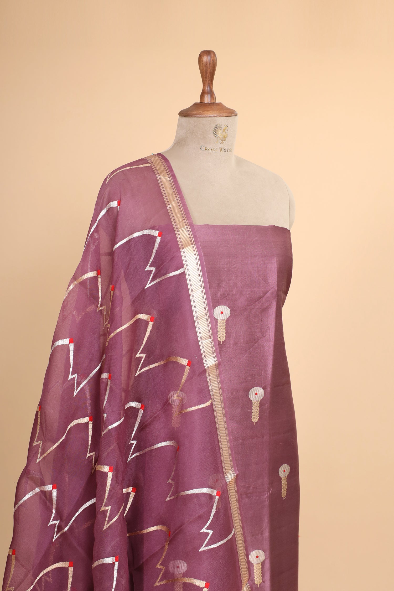 Mauve Soft Silk Suit Set With Organza Dupatta