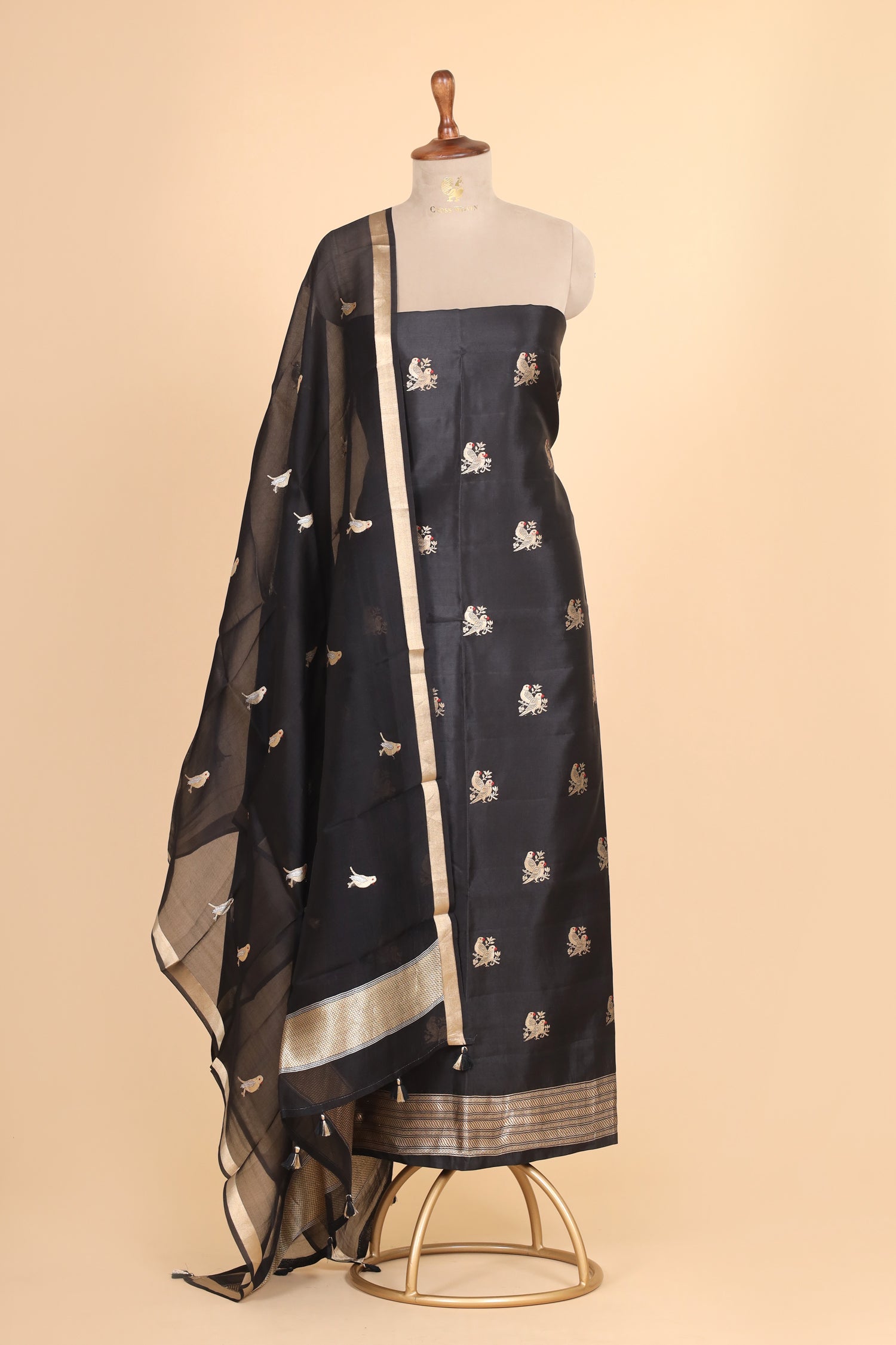 Black Soft Silk Suit Set With Organza Dupatta