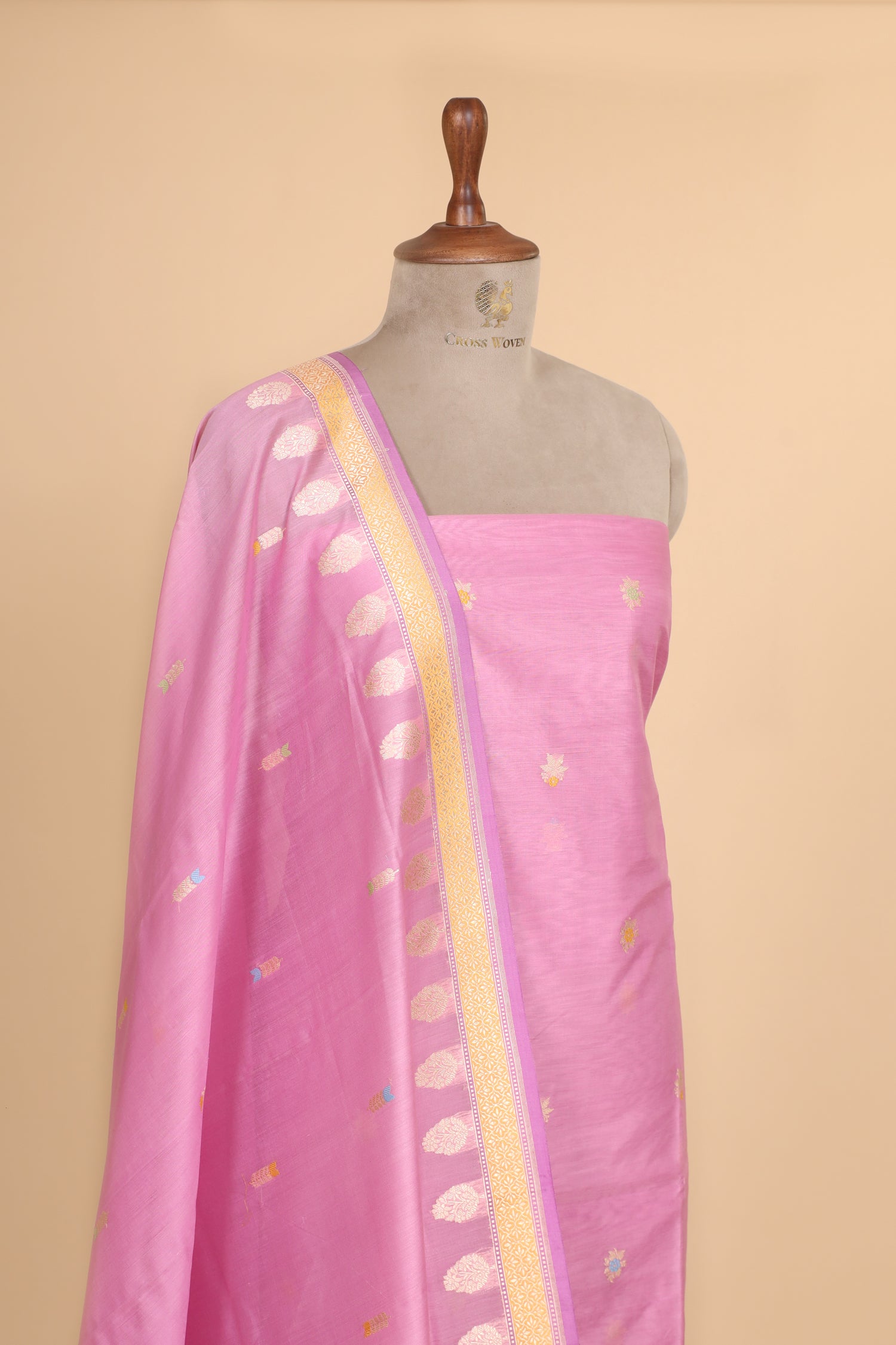 Blush Pink Premium Cotton Banarasi Suit With Meenakari Floral Motif