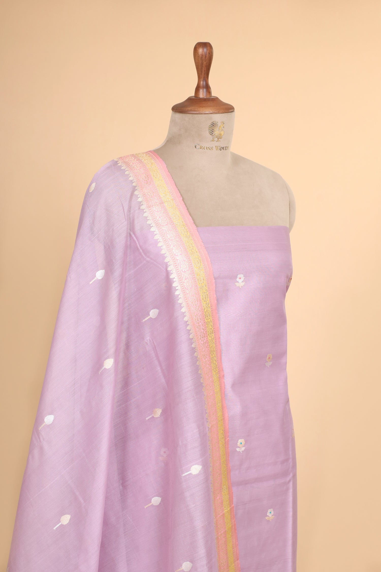 Lavender Premium Cotton Banarasi Suit With Meenakari Floral Motif