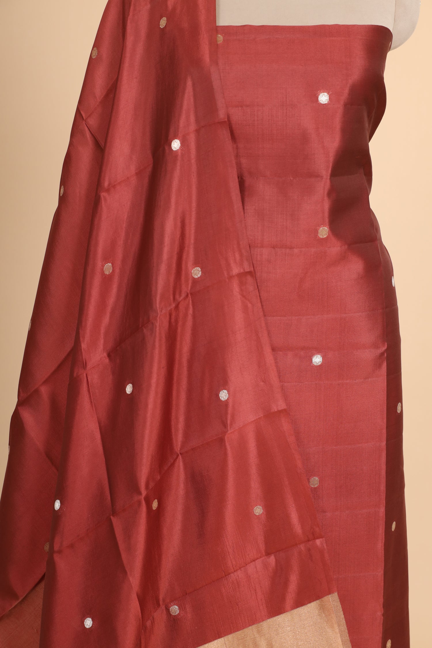 Rust Red Soft Silk Suit Set With Tissue Border Dupatta