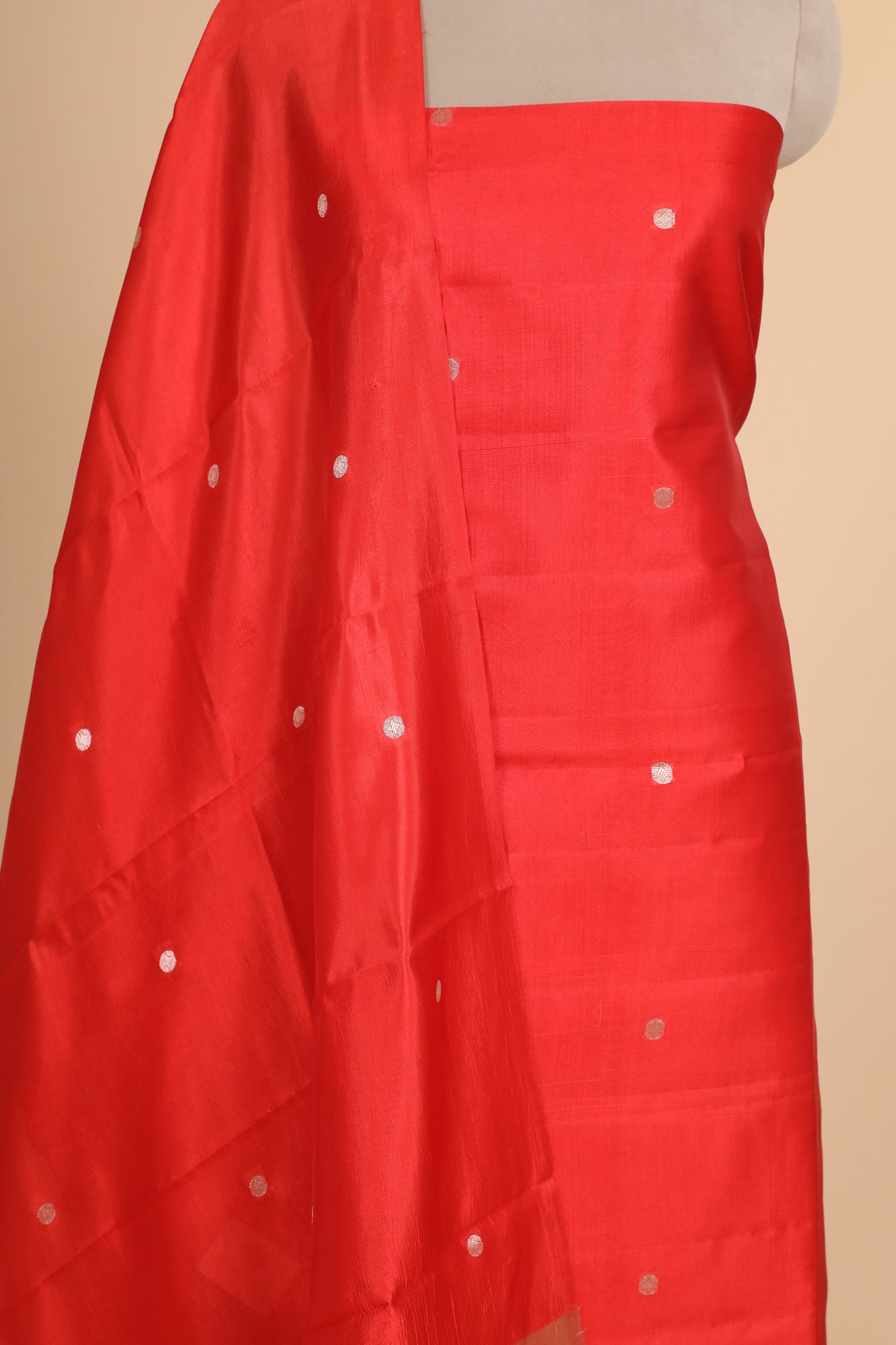 Red Soft Silk Suit Set With Tissue Border Dupatta