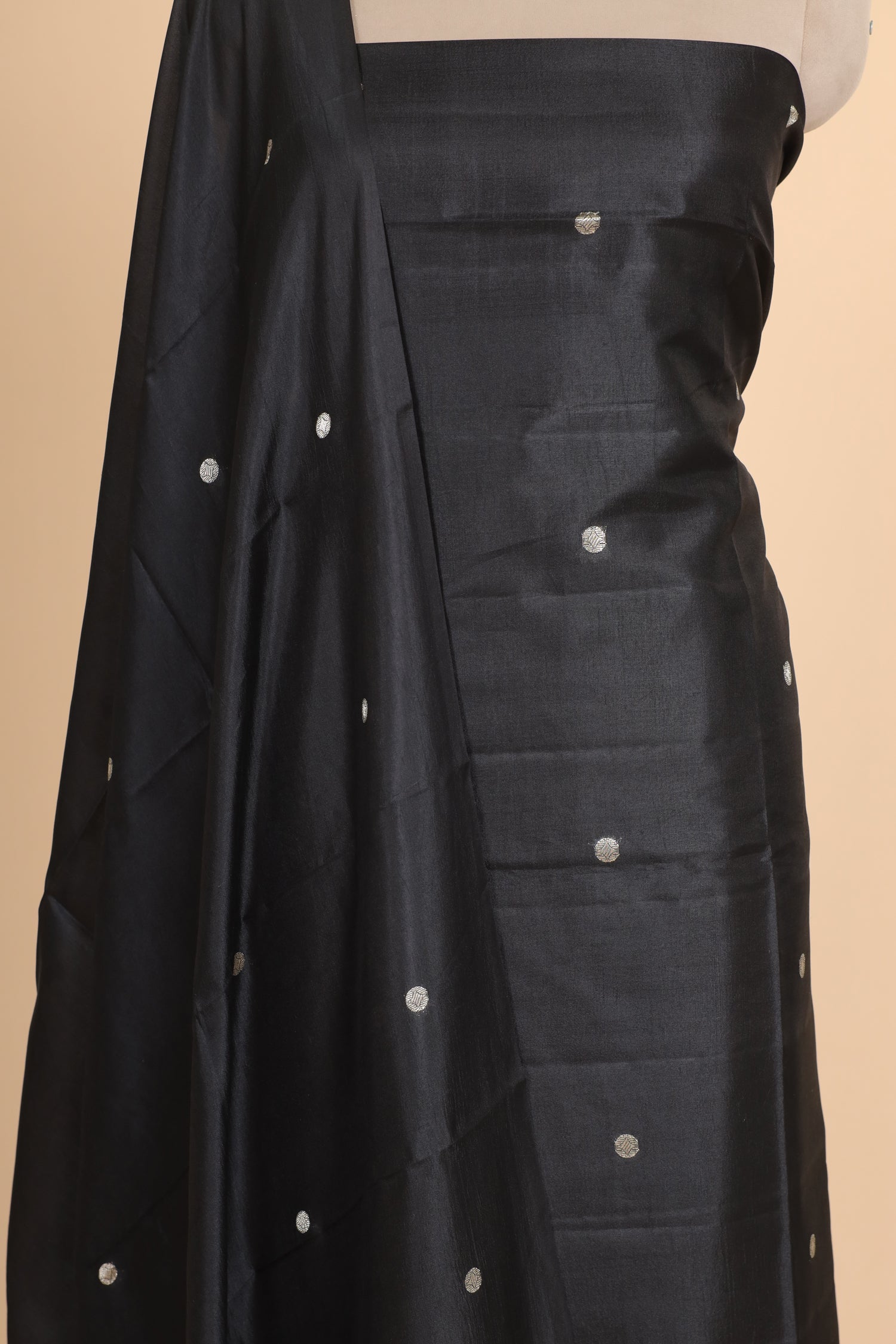 Black Soft Silk Suit Set With Tissue Border Dupatta