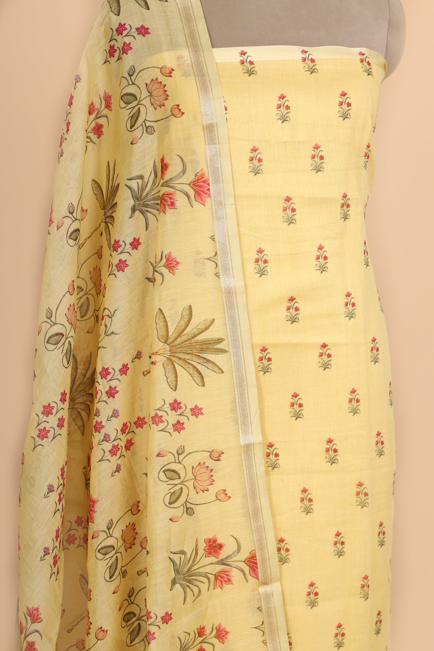 Pastel Yellow Pure Mul Cotton Suit Set