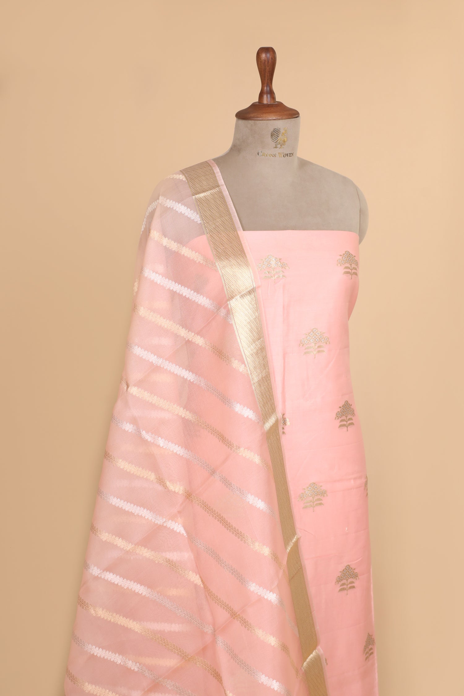 Baby Pink Premium Cotton Banarasi Suit With Organza Dupatta