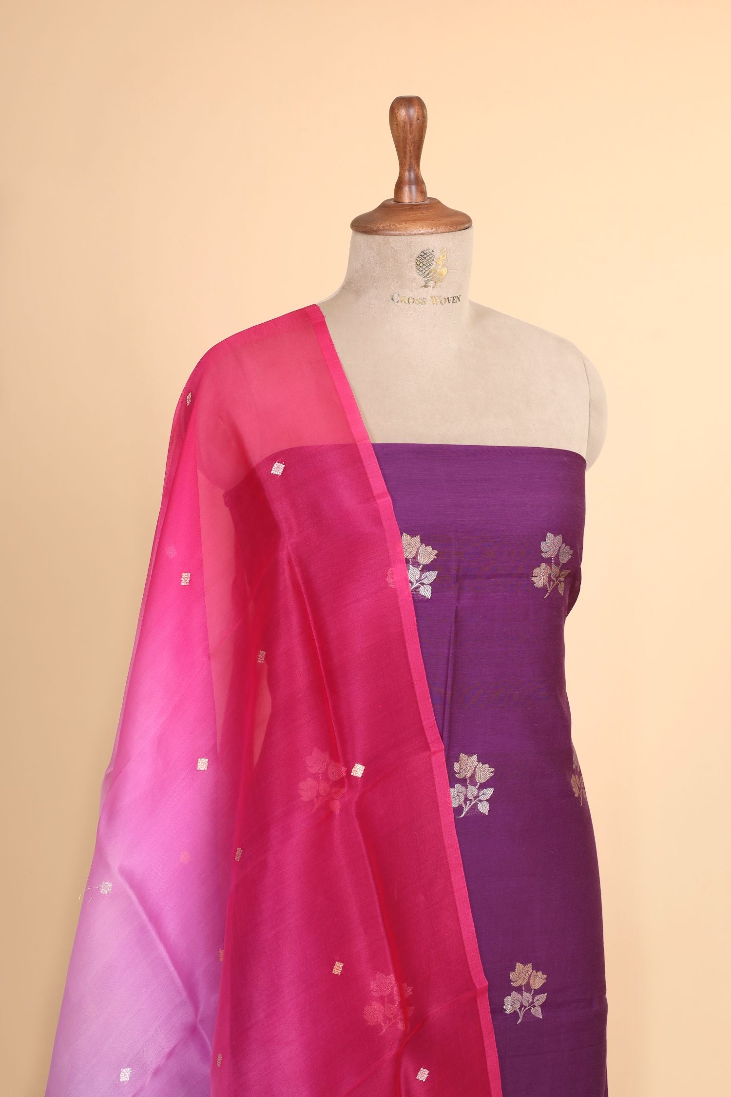 Royal Purple Premium Cotton Banarasi Suit With Organza Dupatta