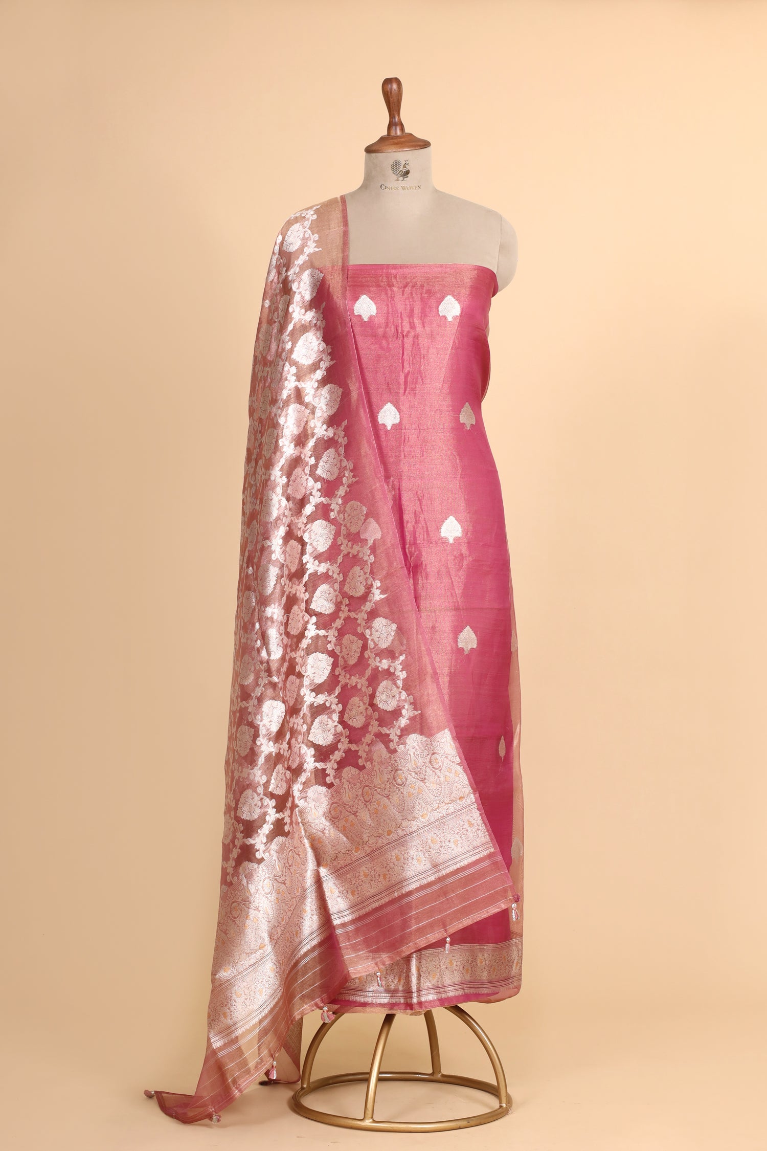 Rose Pink Tissue Silk Suit Set with Jaal Dupatta