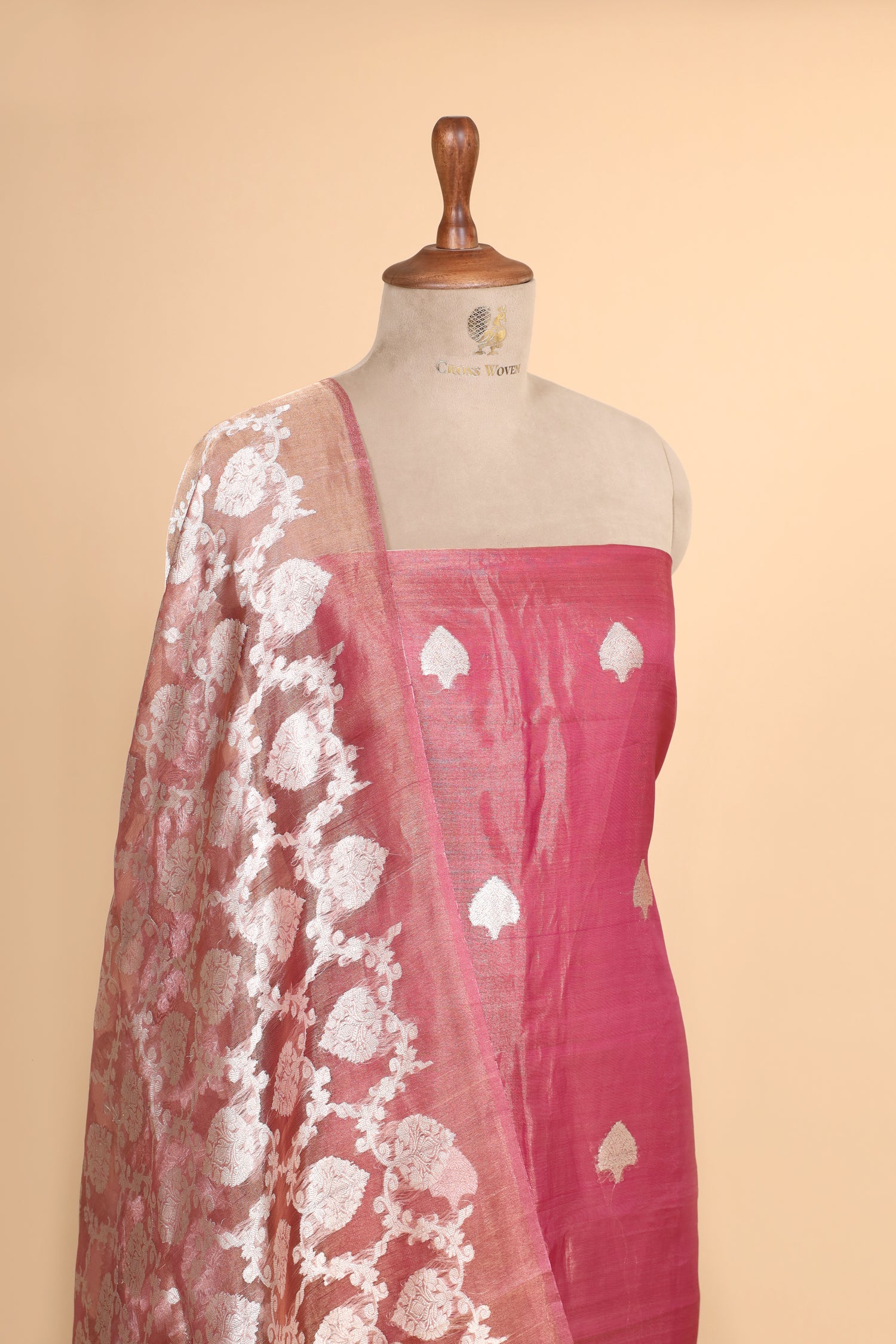 Rose Pink Tissue Silk Suit Set with Jaal Dupatta