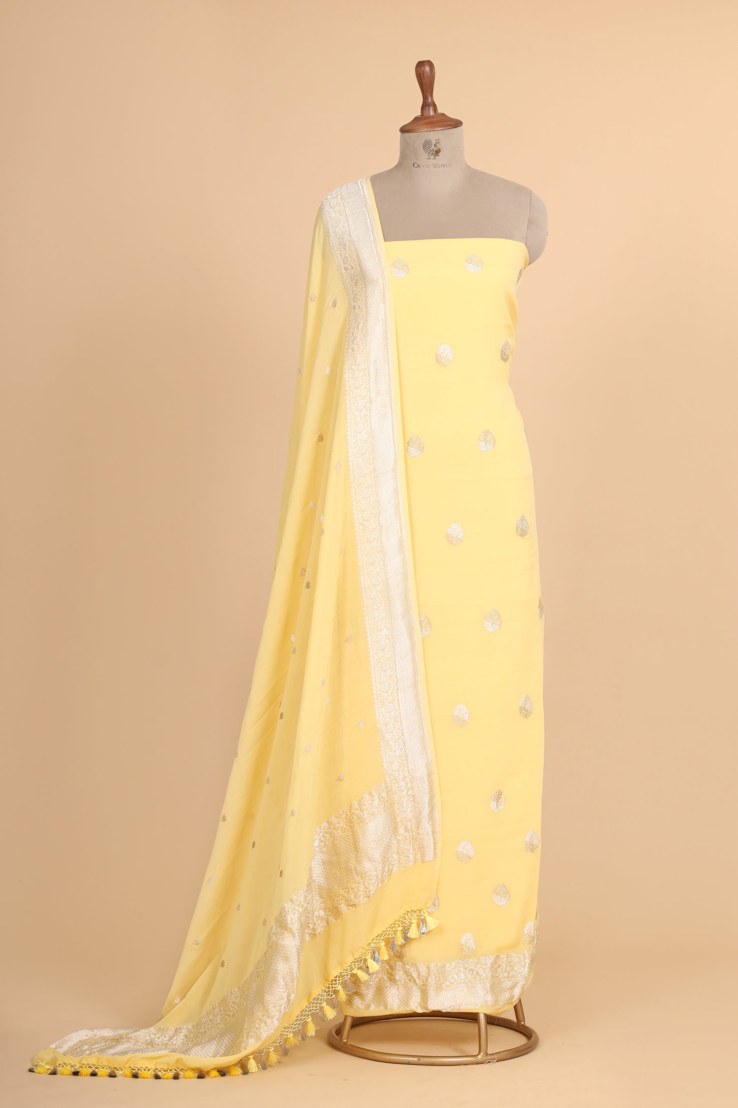 Yellow Georgette Suit Set With Floral Motifs