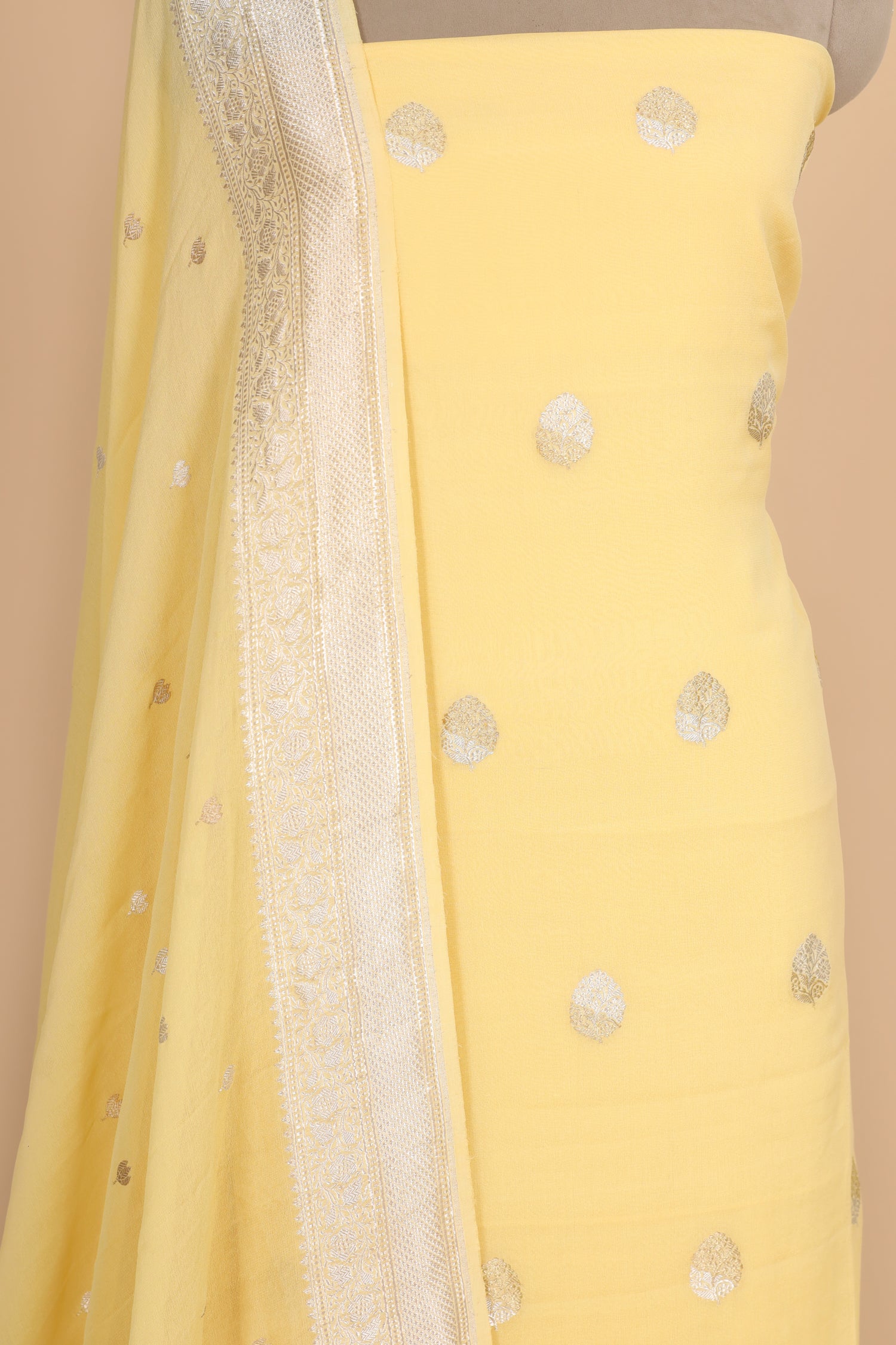 Yellow Georgette Suit Set With Floral Motifs