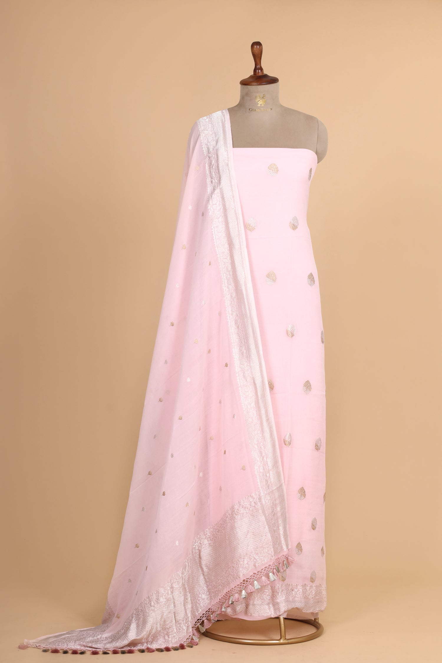 Baby Pink Georgette Suit Set With Floral Motifs