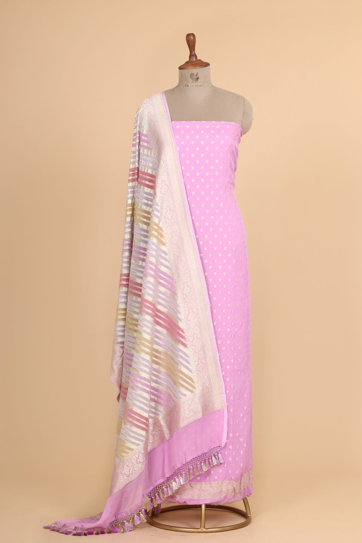 Soft Lilac Pink Georgette Suit Set With Rangkaat Dupatta