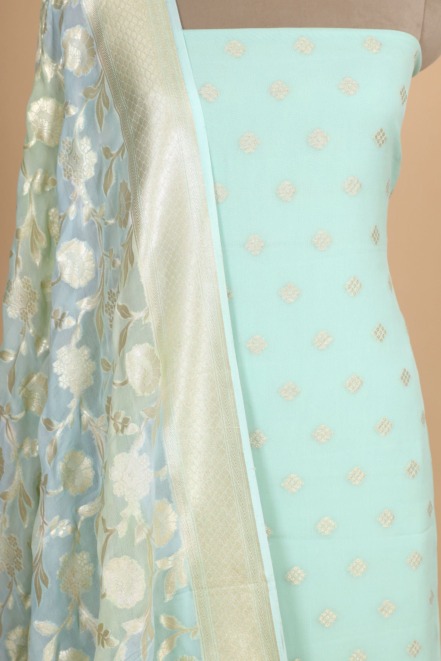 Mint Green Georgette Suit Set With Rangkaat Dupatta