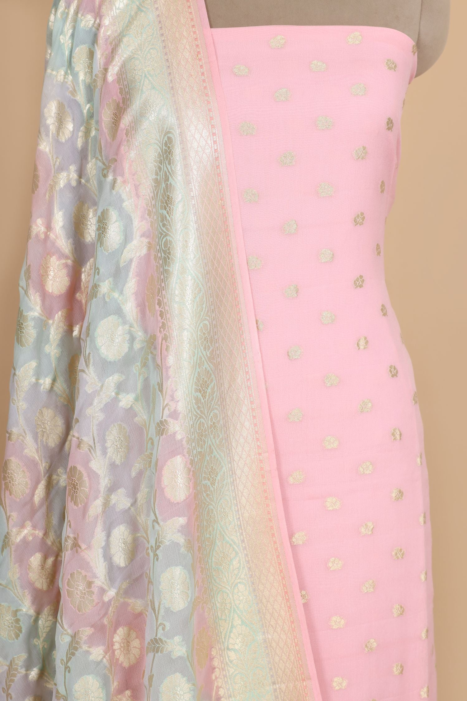 Blush Pink Georgette Suit Set With Rangkaat Dupatta