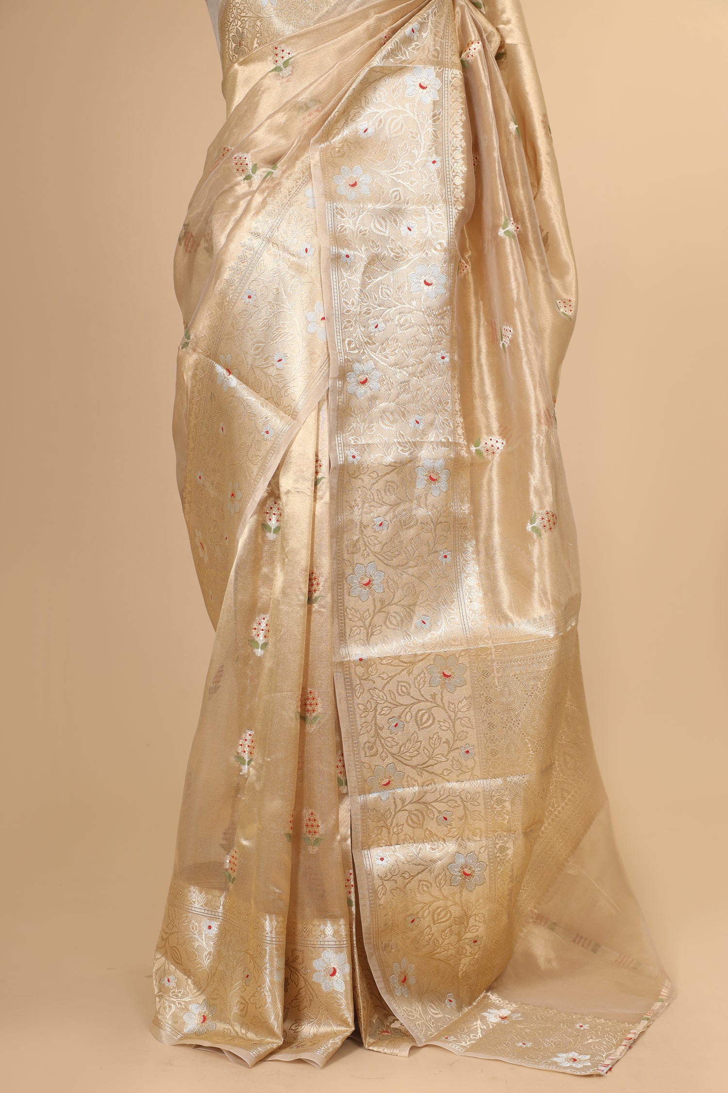 Gold Tissue Silk Saree With Broad Zari Border