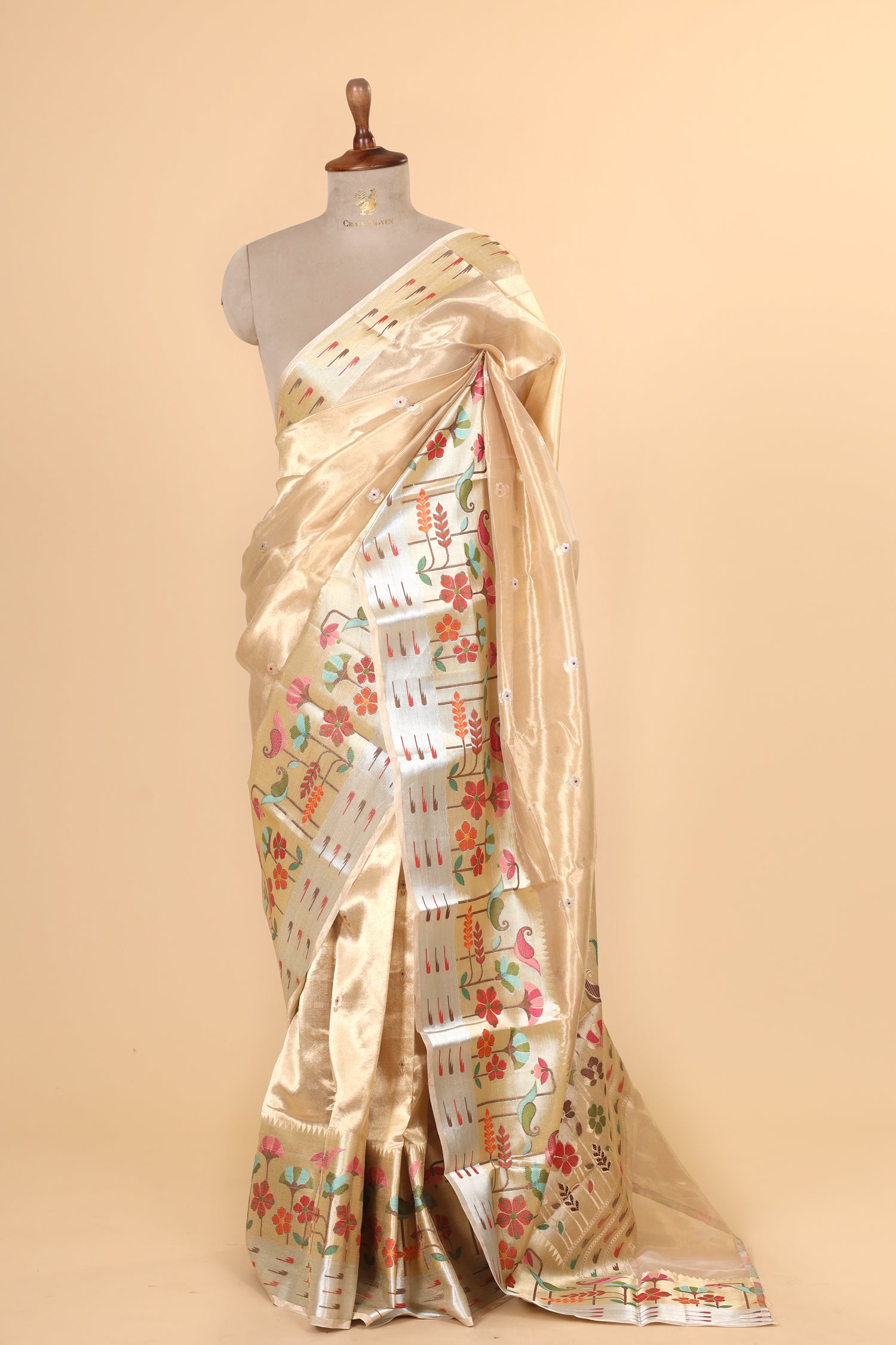 Gold Tissue Silk Saree With Paithani Style Border