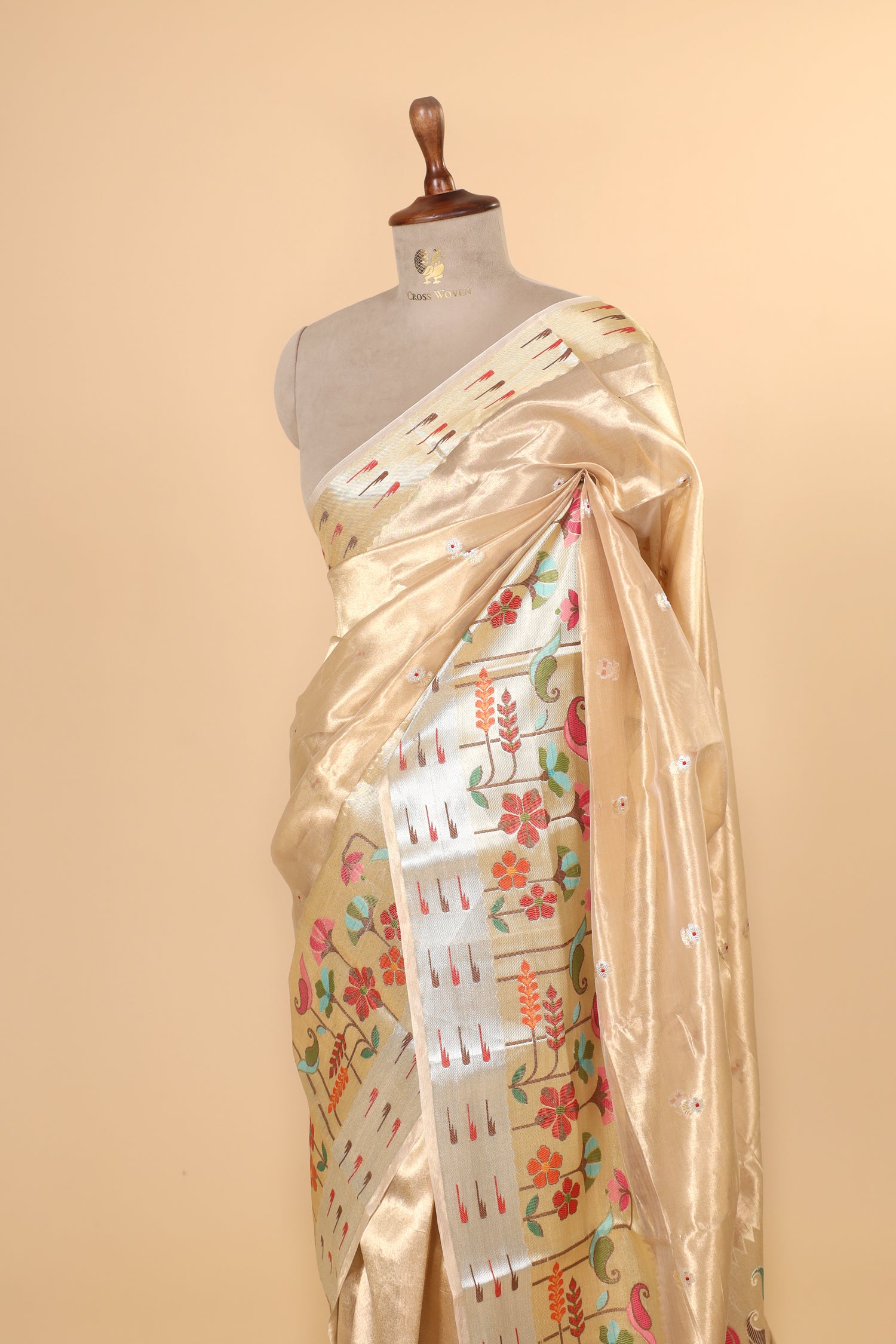 Gold Tissue Silk Saree With Paithani Style Border