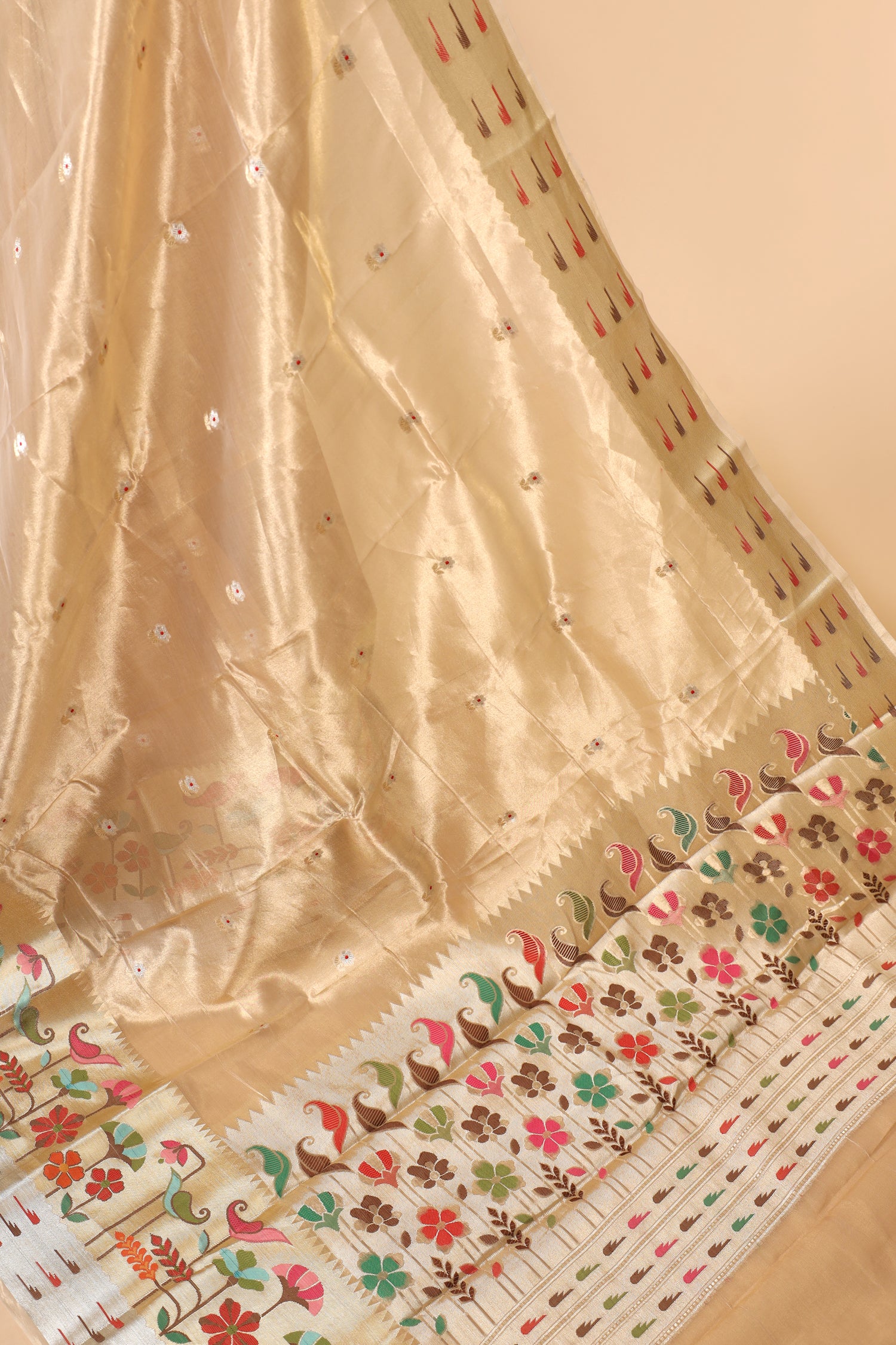 Gold Tissue Silk Saree With Paithani Style Border