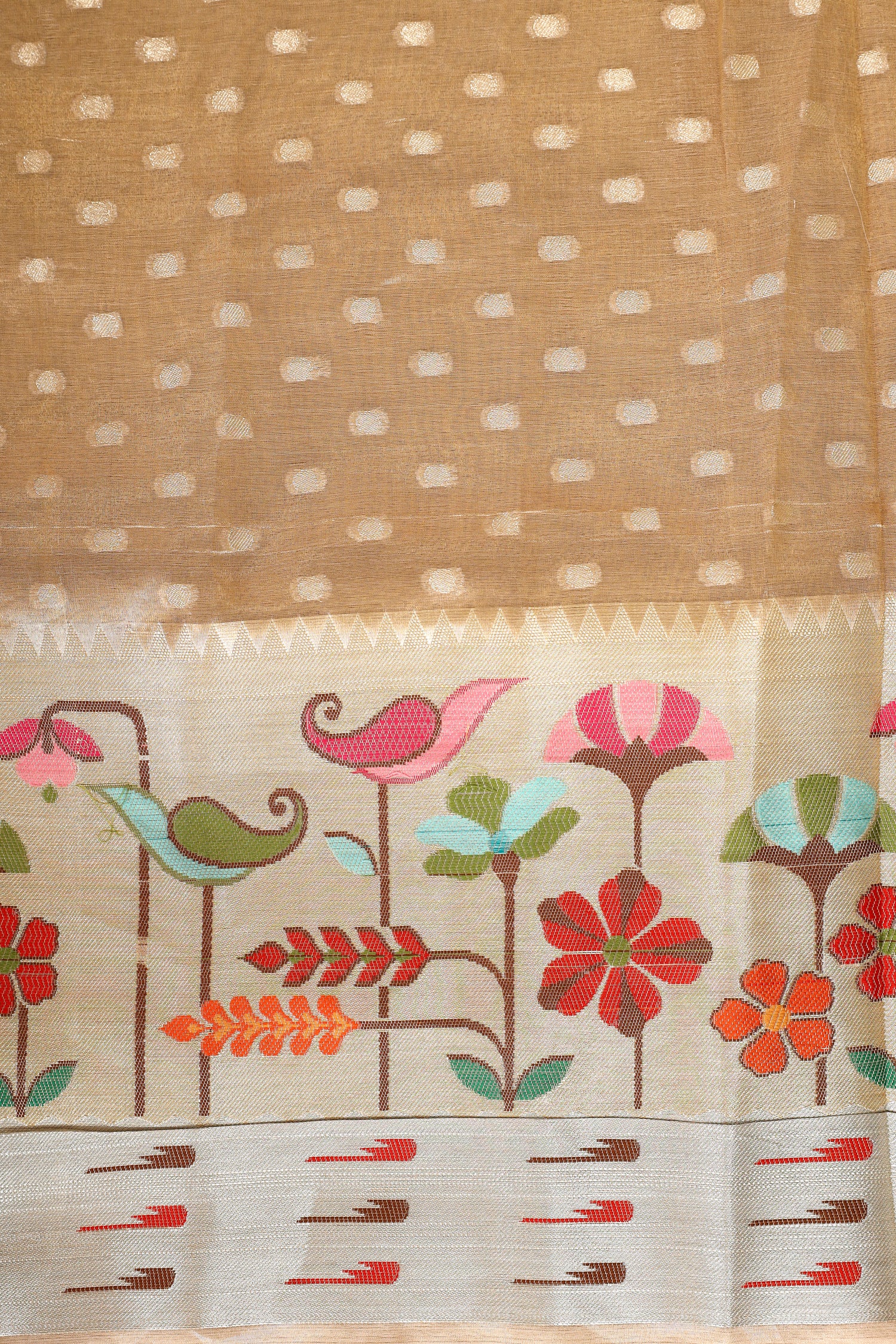 Gold Tissue Silk Saree With Paithani Style Border