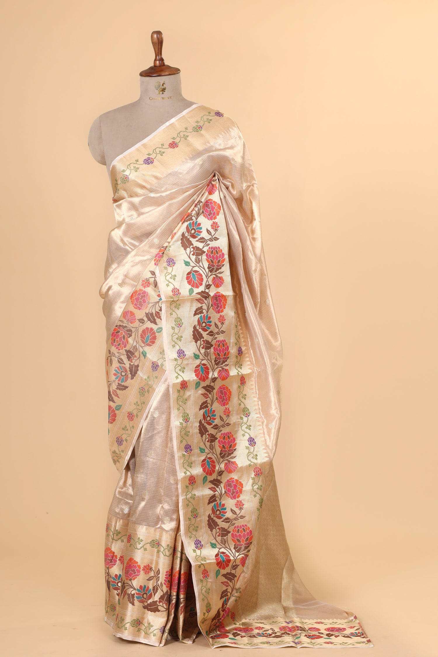 Gold Tissue Silk Saree With Paithani Style Border