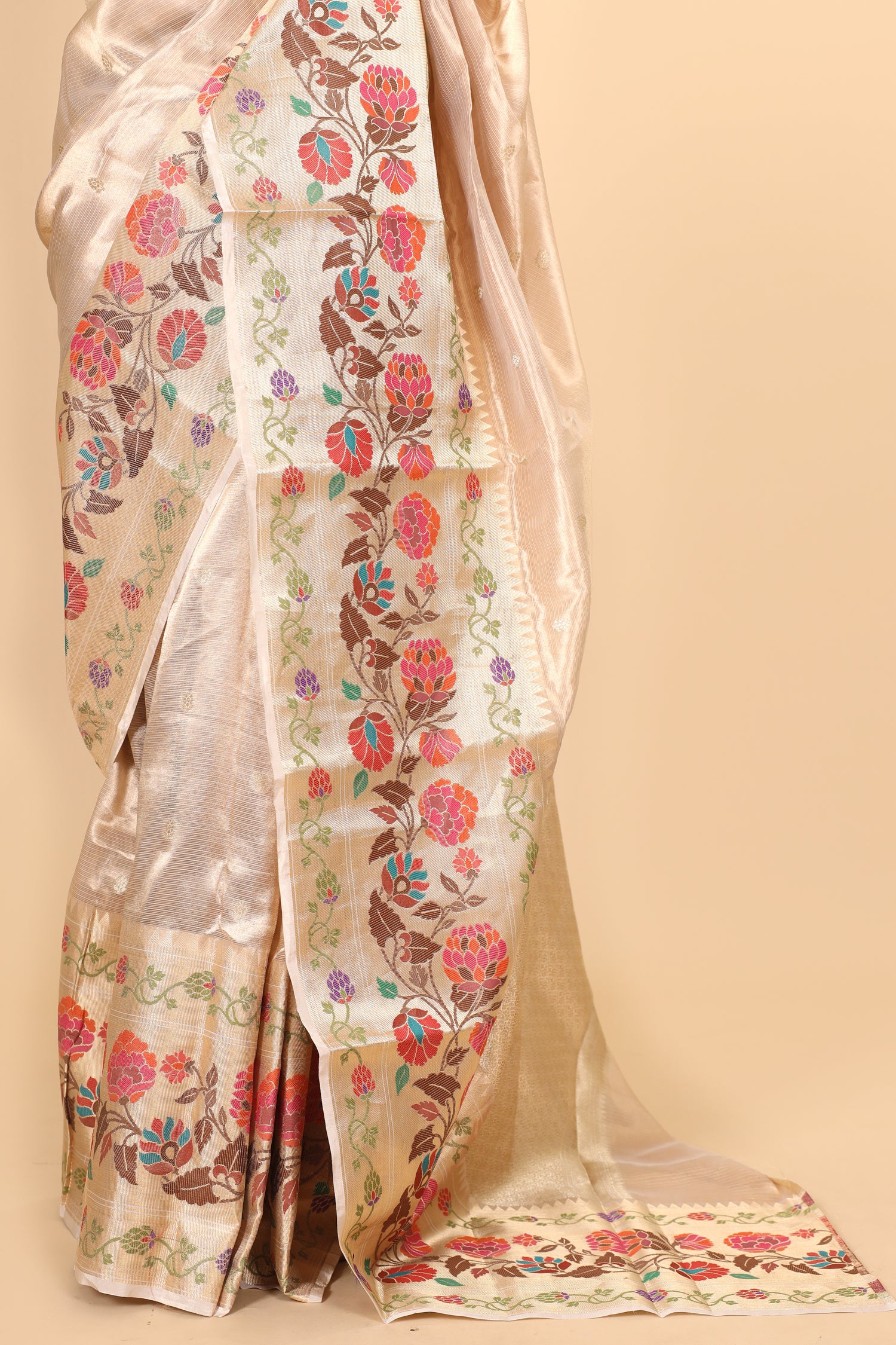 Gold Tissue Silk Saree With Paithani Style Border