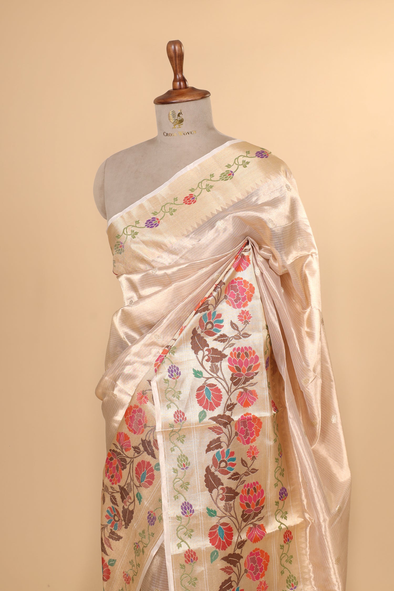 Gold Tissue Silk Saree With Paithani Style Border