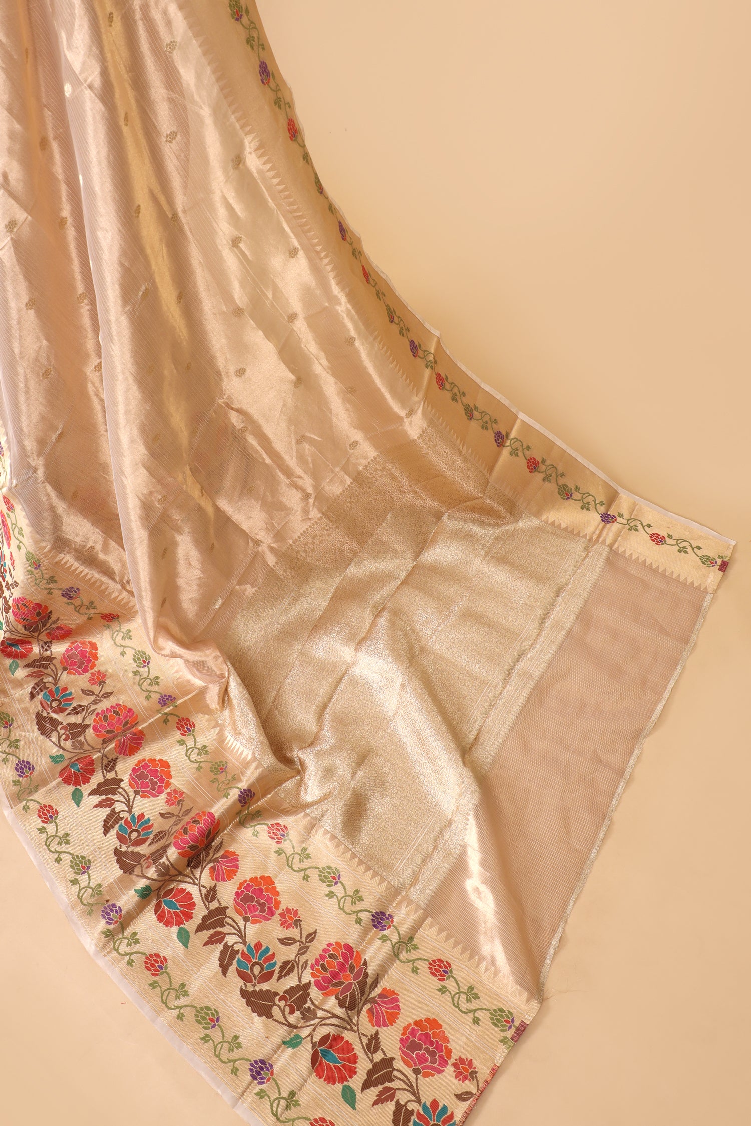 Gold Tissue Silk Saree With Paithani Style Border