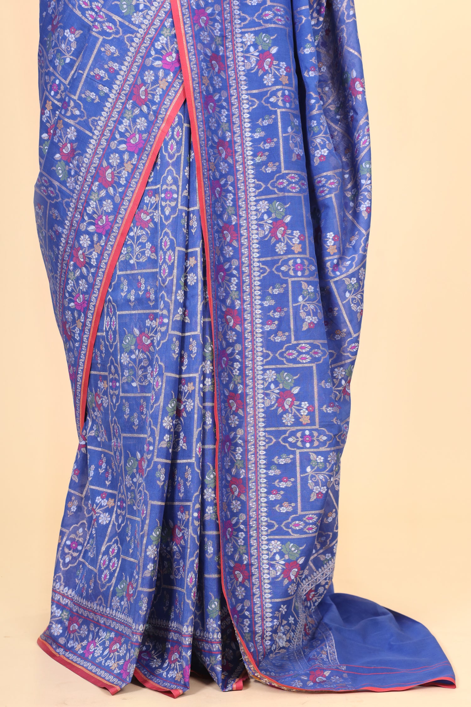 Cobalt Blue Pure Jamdani Silk Saree with Meenakari Floral Jaal