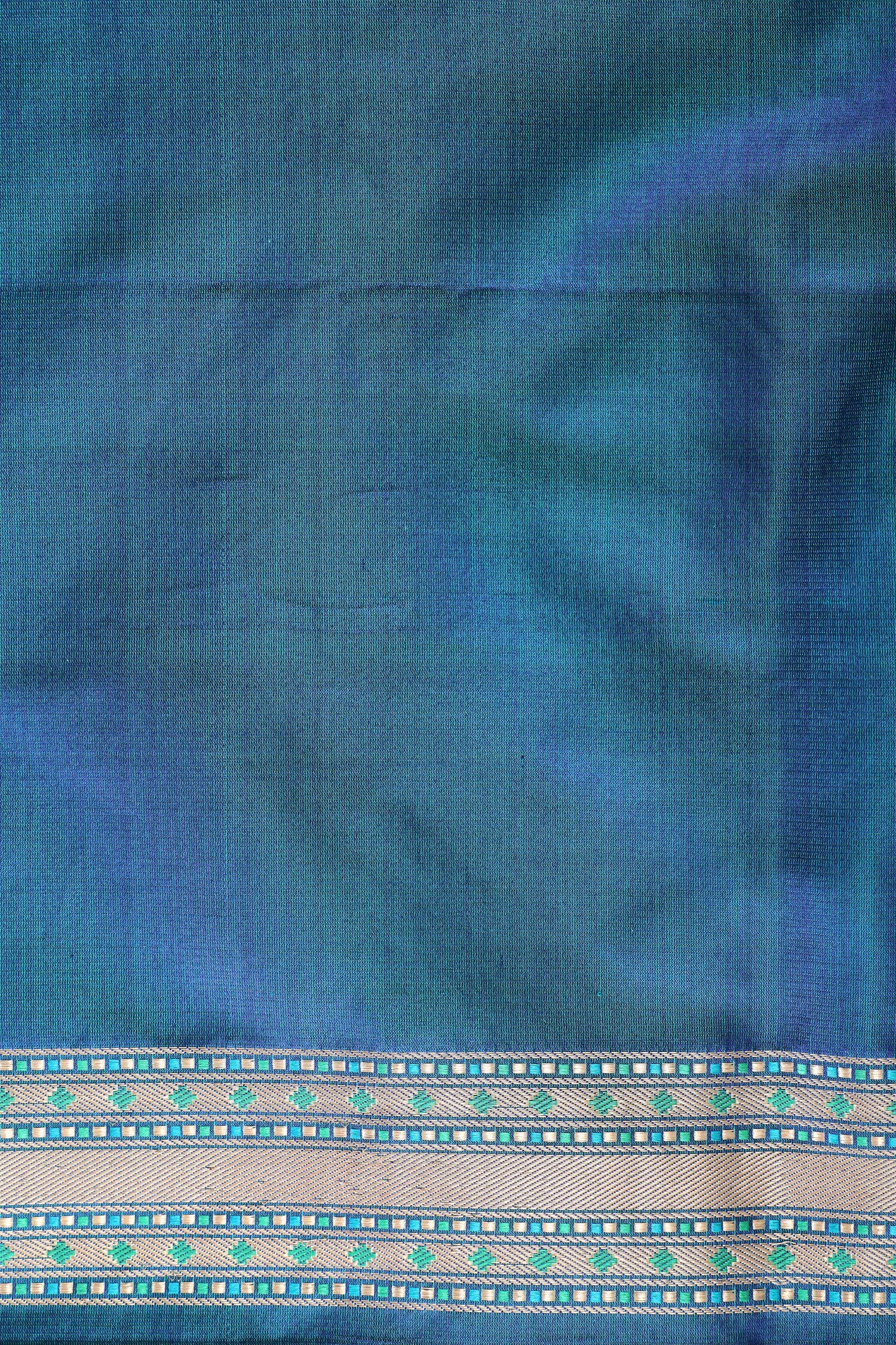 Turquoise Blue & Green Handwoven Pure Banarasi Katan Silk Tanchoi Saree